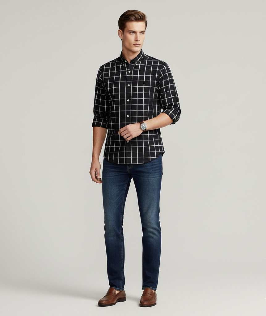 POLO RALPH LAUREN Mystic Ash Custom Fit Long Sleeve Checkered Shirt