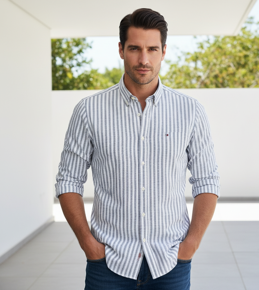 TOMMY HILFIGER Serene Teal Tailored Fit Long Sleeve Button-Up Shirt