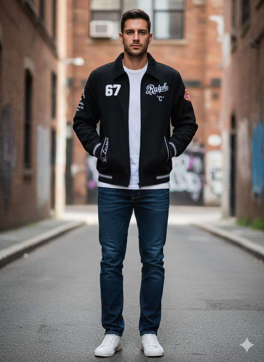 POLO RALPH LAUREN Enchanted Onyx Varsity Fit Embroidered Corduroy Jacket