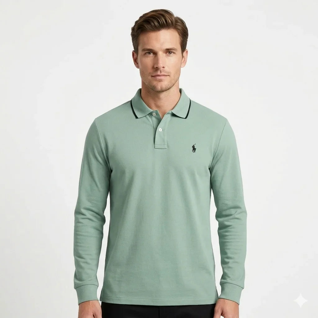 Polo Ralph Lauren Long Sleeve Classic Fit Polo Shirt in Mint Green