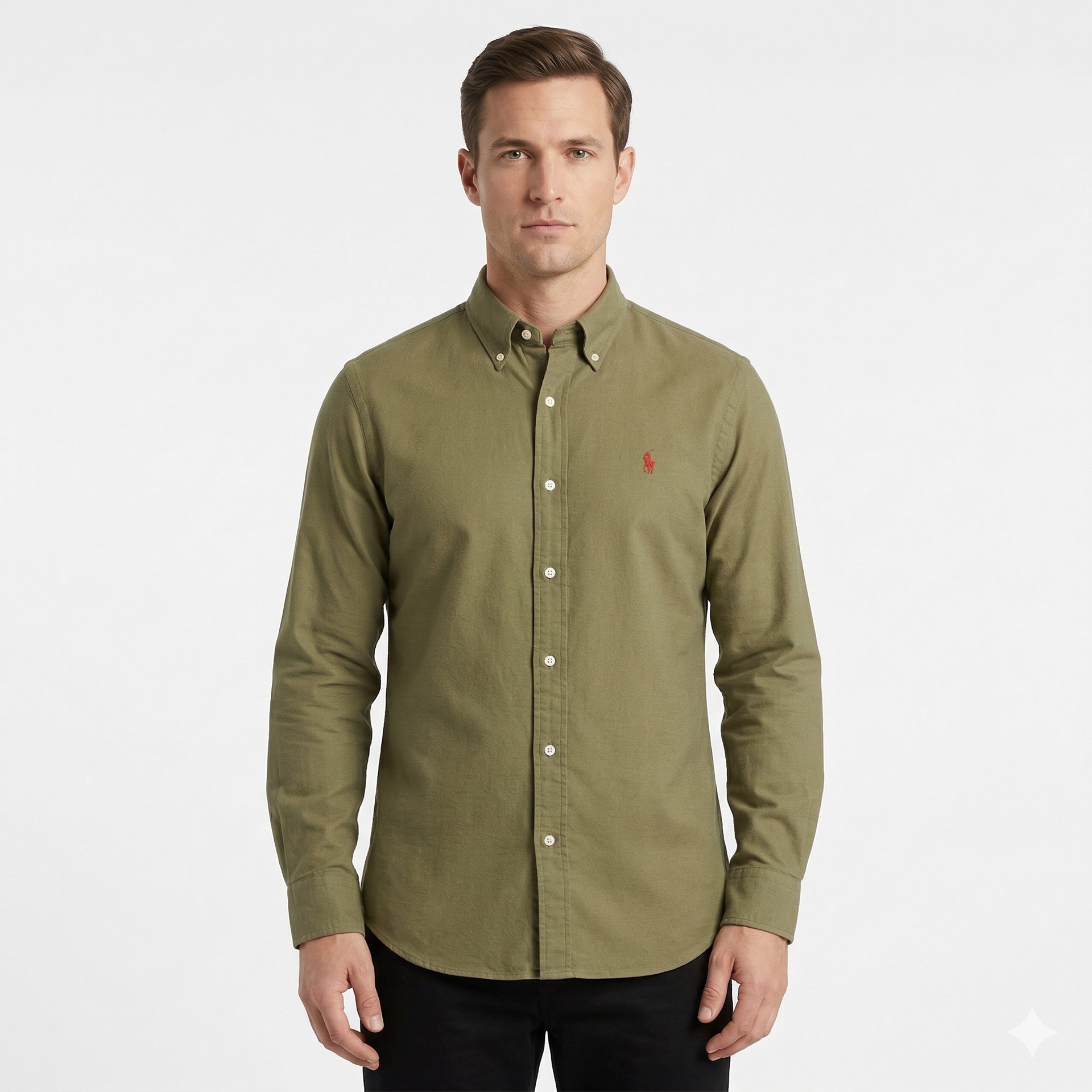 POLO RALPH LAUREN Classic Fit Olive Green Button-Up Shirt