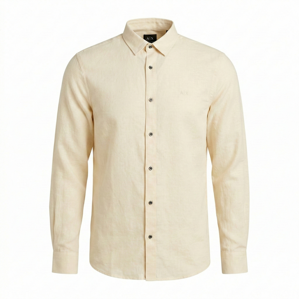 A|X Celestial Ivory Classic Fit Long Sleeve Linen Shirt