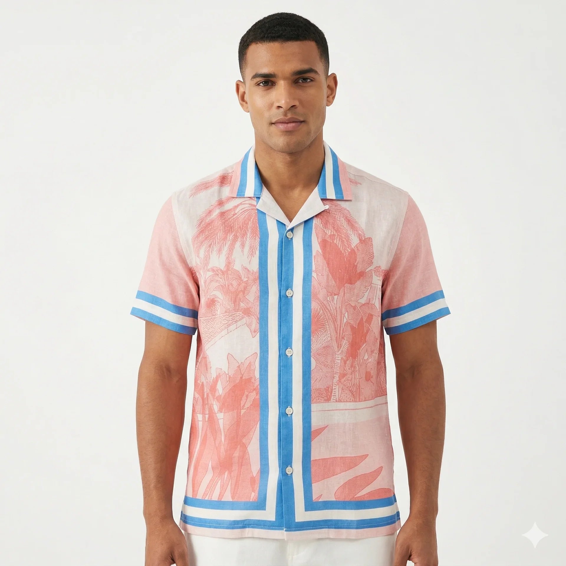 AGENT SPARROW Printed Square Fit Half Sleeve Cotton Shirt in Pink