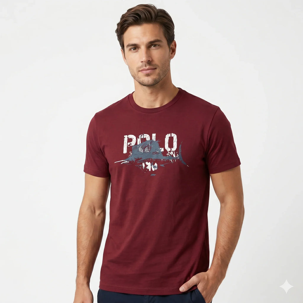 POLO Graphic Print Maroon T-Shirt