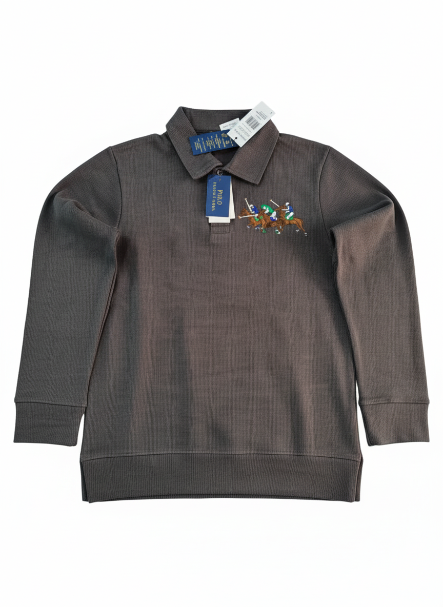 POLO RALPH LAUREN Charcoal Ember Classic Fit Long Sleeve Piqué Polo Shirt