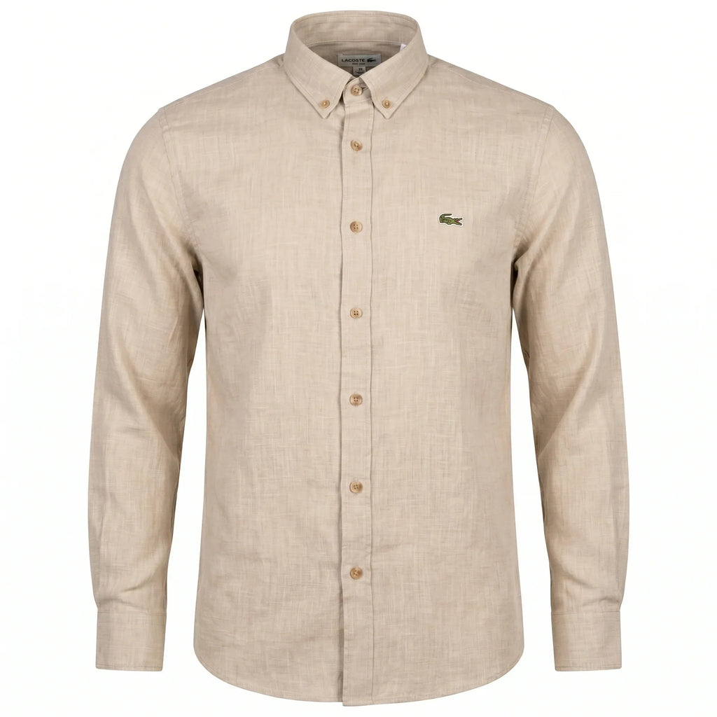 Lacoste Men's Casual Linen Blend Button-Up Shirt