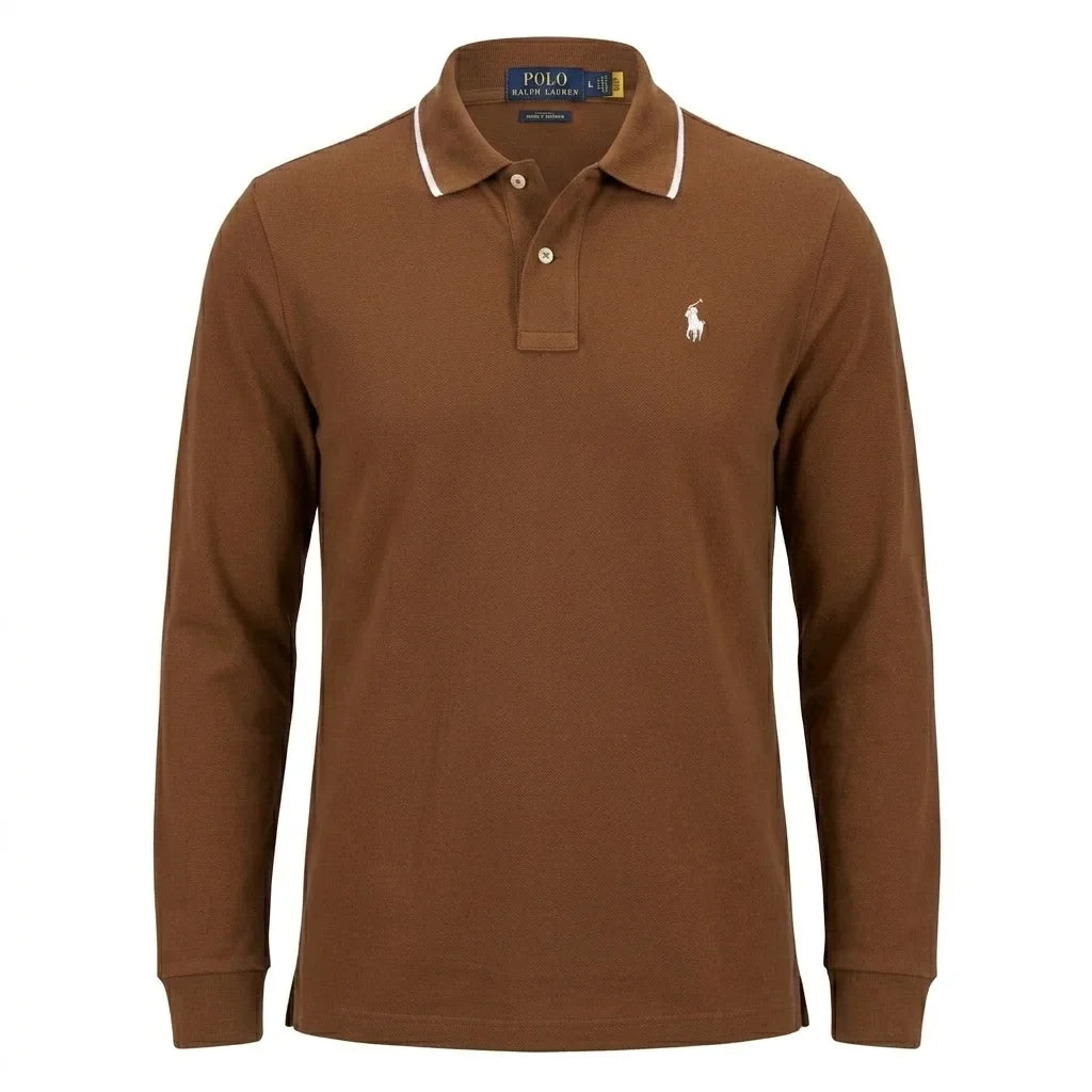 Polo Ralph Lauren Long Sleeve Classic Fit Cotton Polo Shirt in Brown