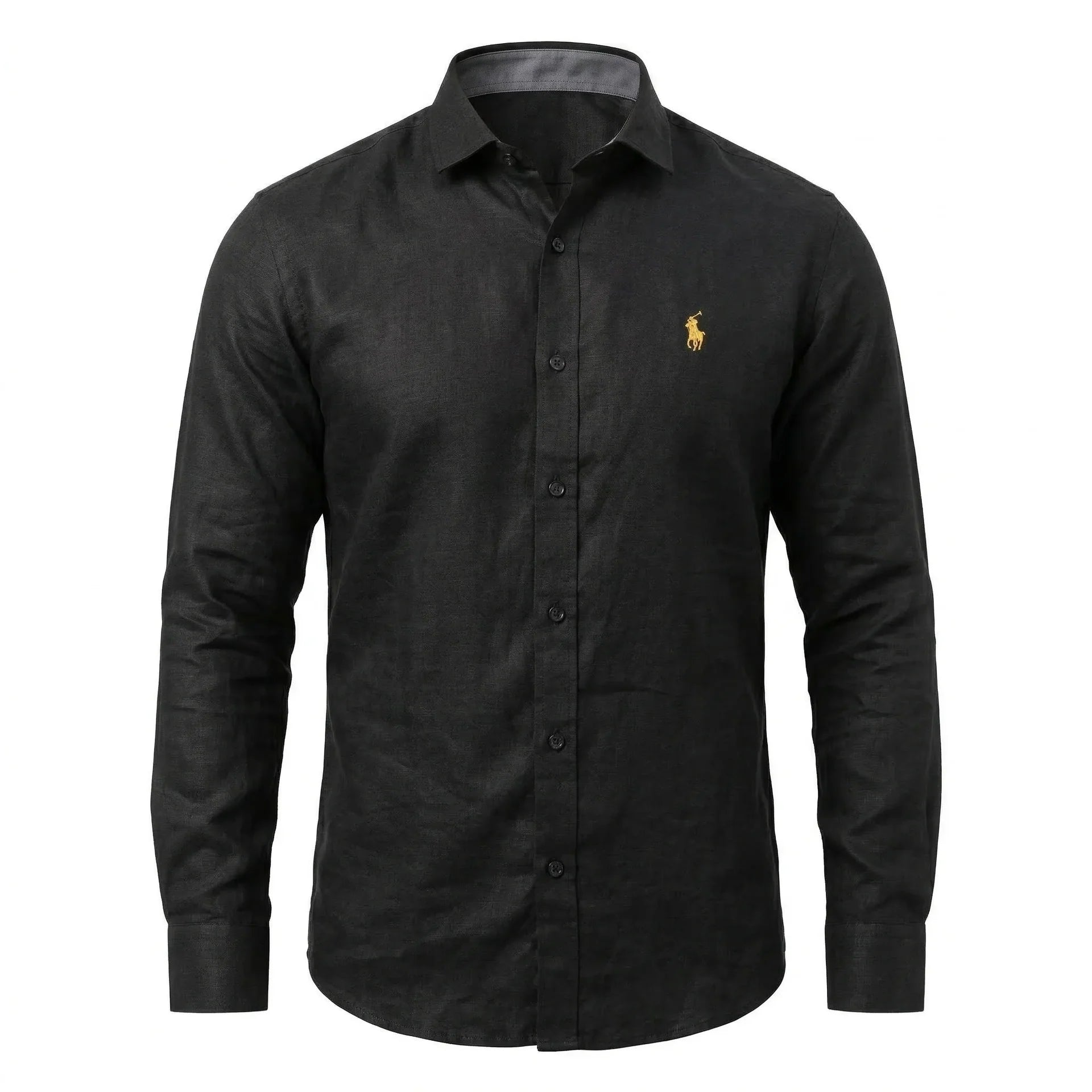 POLO RALPH LAUREN Custom Fit Full Sleeve Linen Shirt in Black