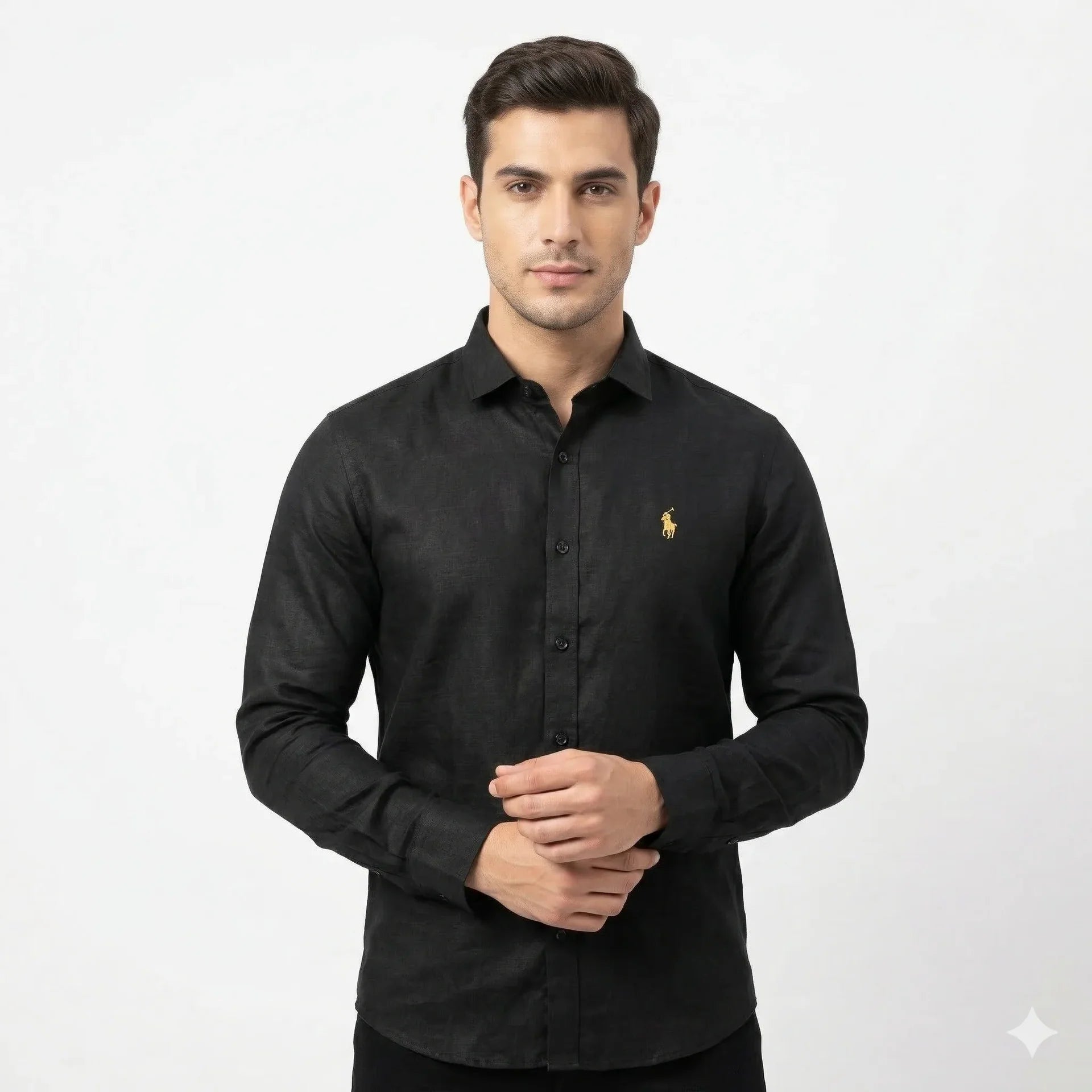 POLO RALPH LAUREN Custom Fit Full Sleeve Linen Shirt in Black