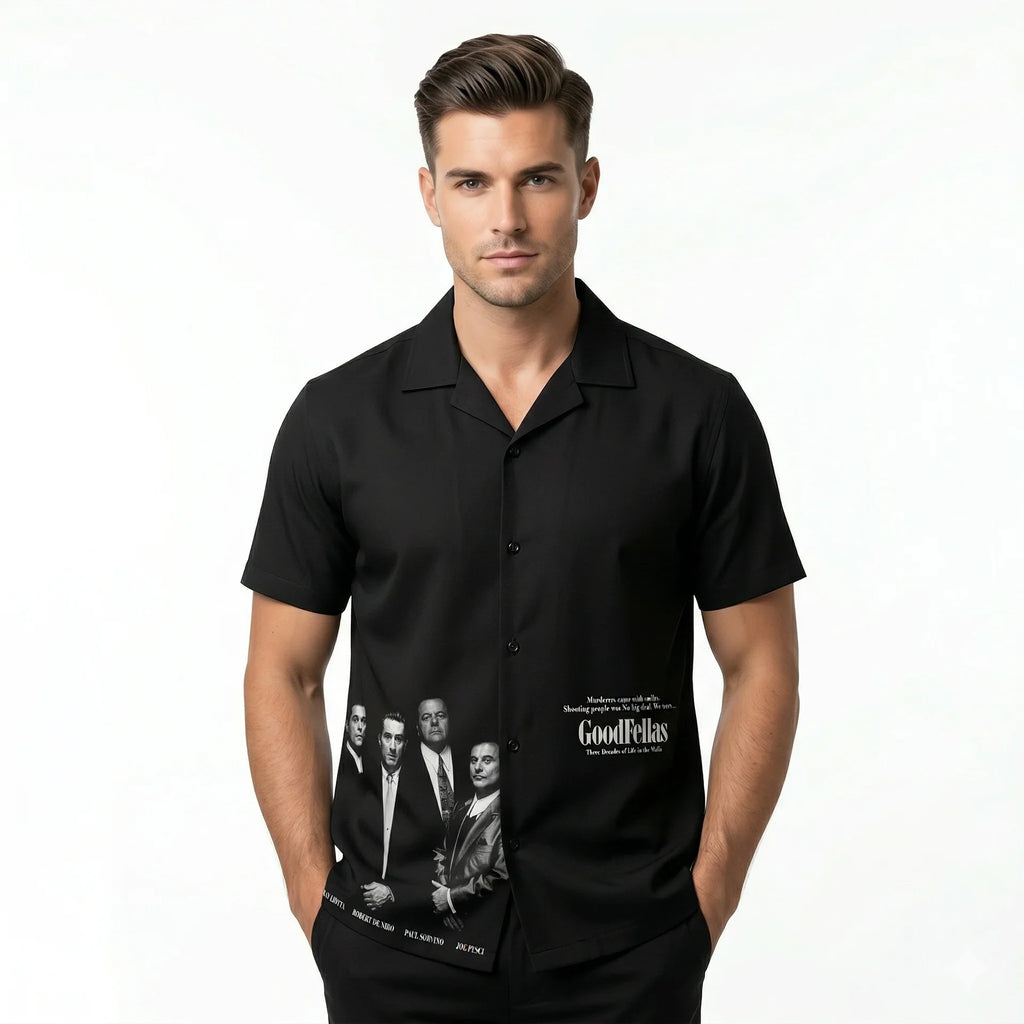 AGENT SPARROW Printed Square Fit Half Sleeve Cotton Shirt in Black