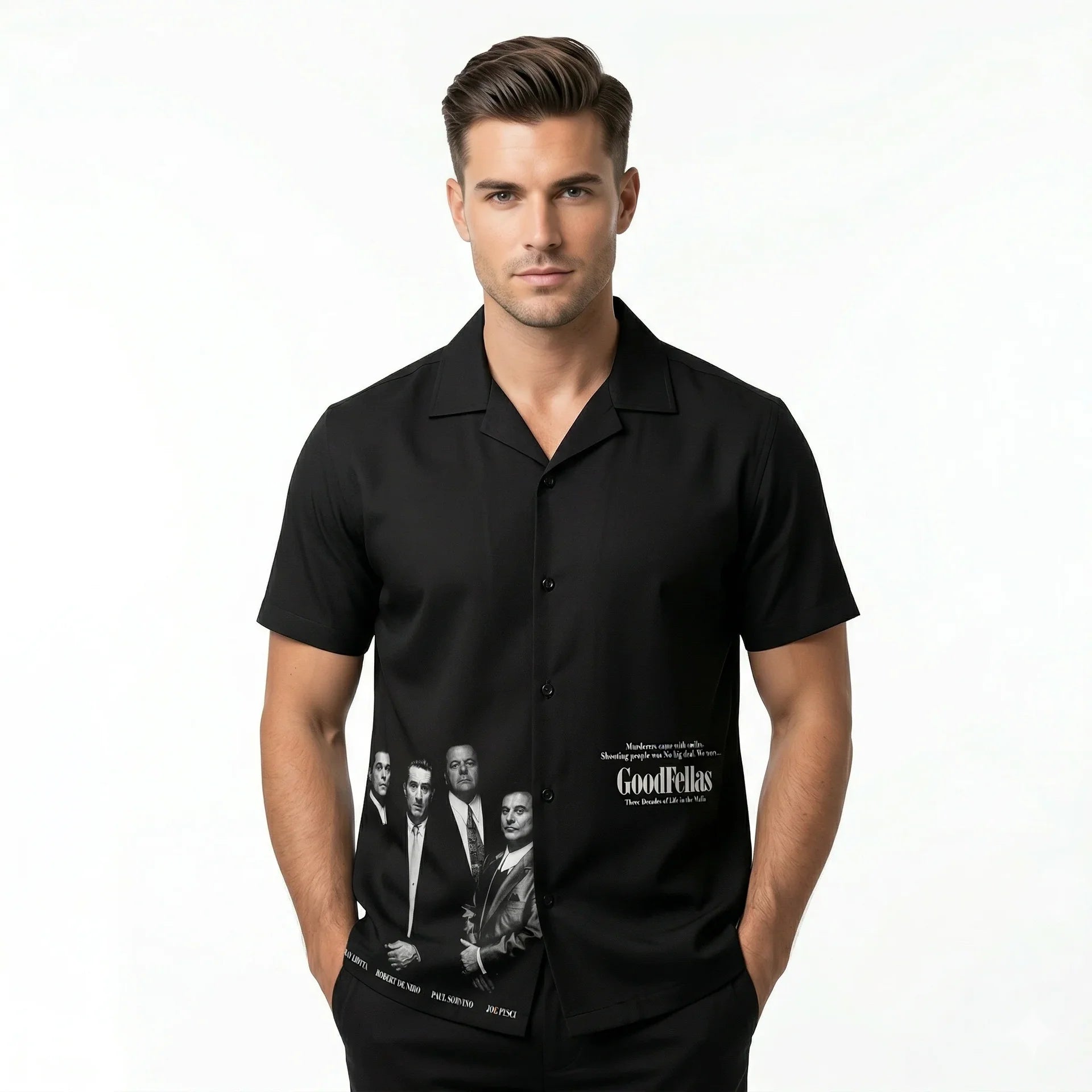AGENT SPARROW Printed Square Fit Half Sleeve Cotton Shirt in Black