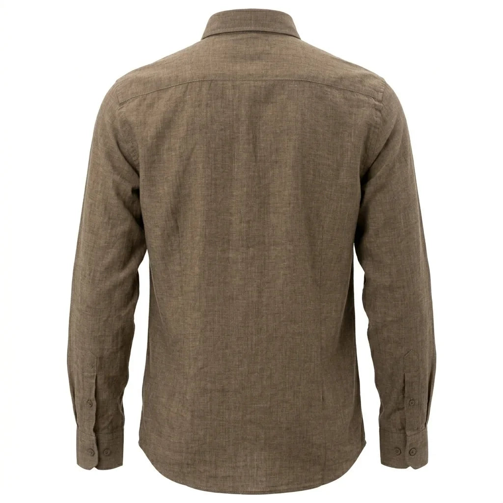 Lacoste Classic Fit Button-Down Linen Shirt in Earthy Brown