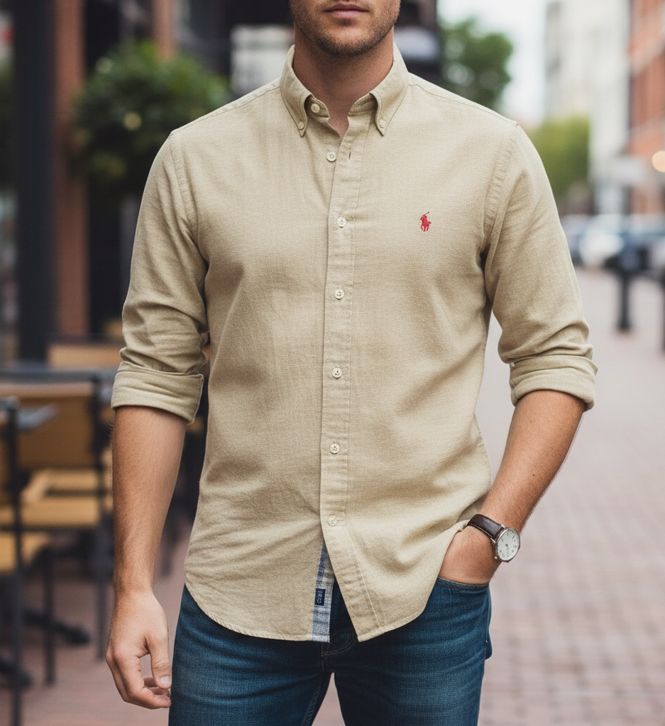 POLO RALPH LAUREN Honeyed Wheat Classic Relaxed Fit Long Sleeve Button-Up Shirt