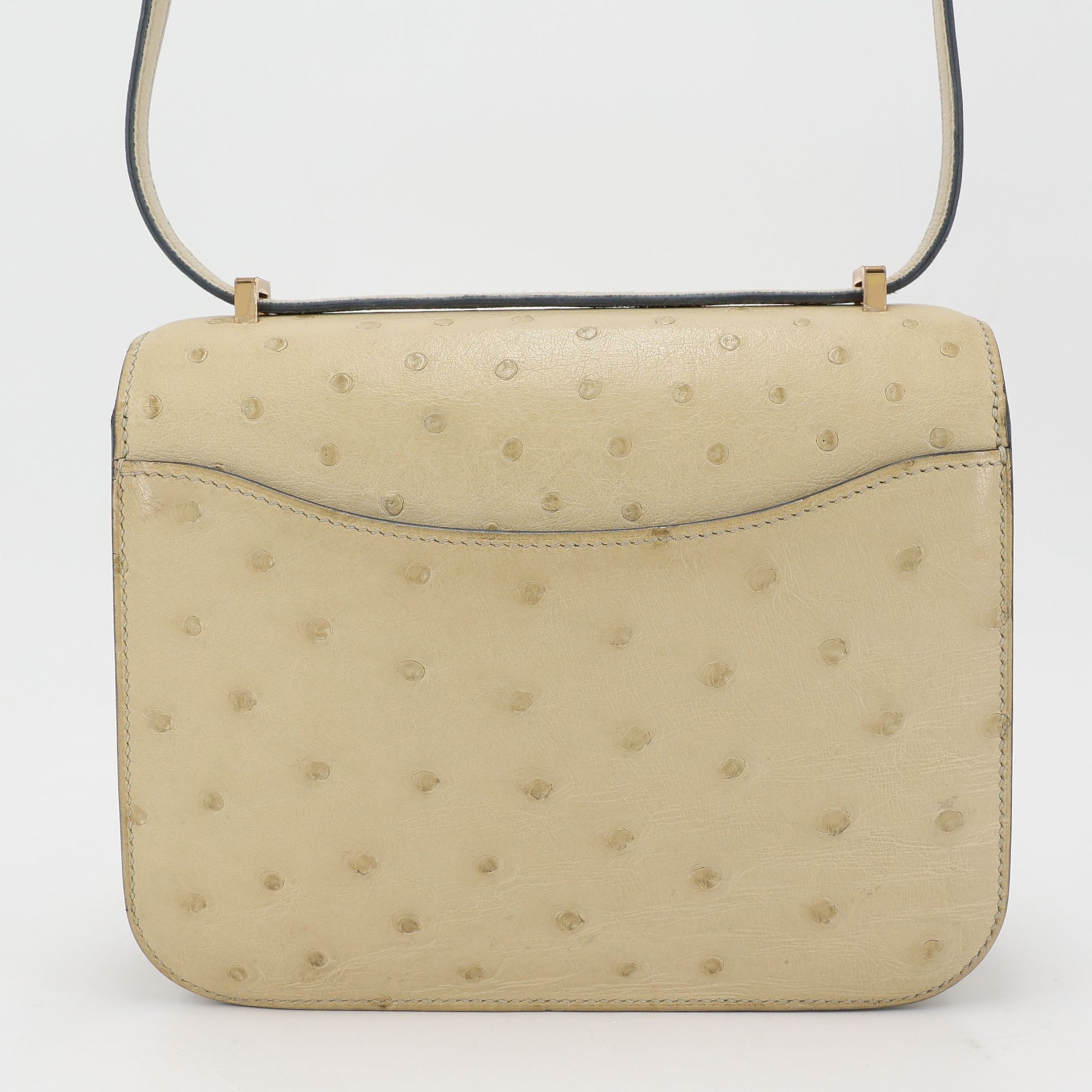 HERMÈS Sunlit Champagne Luxe Ostrich Leather Crossbody Bag with Signature H Closure