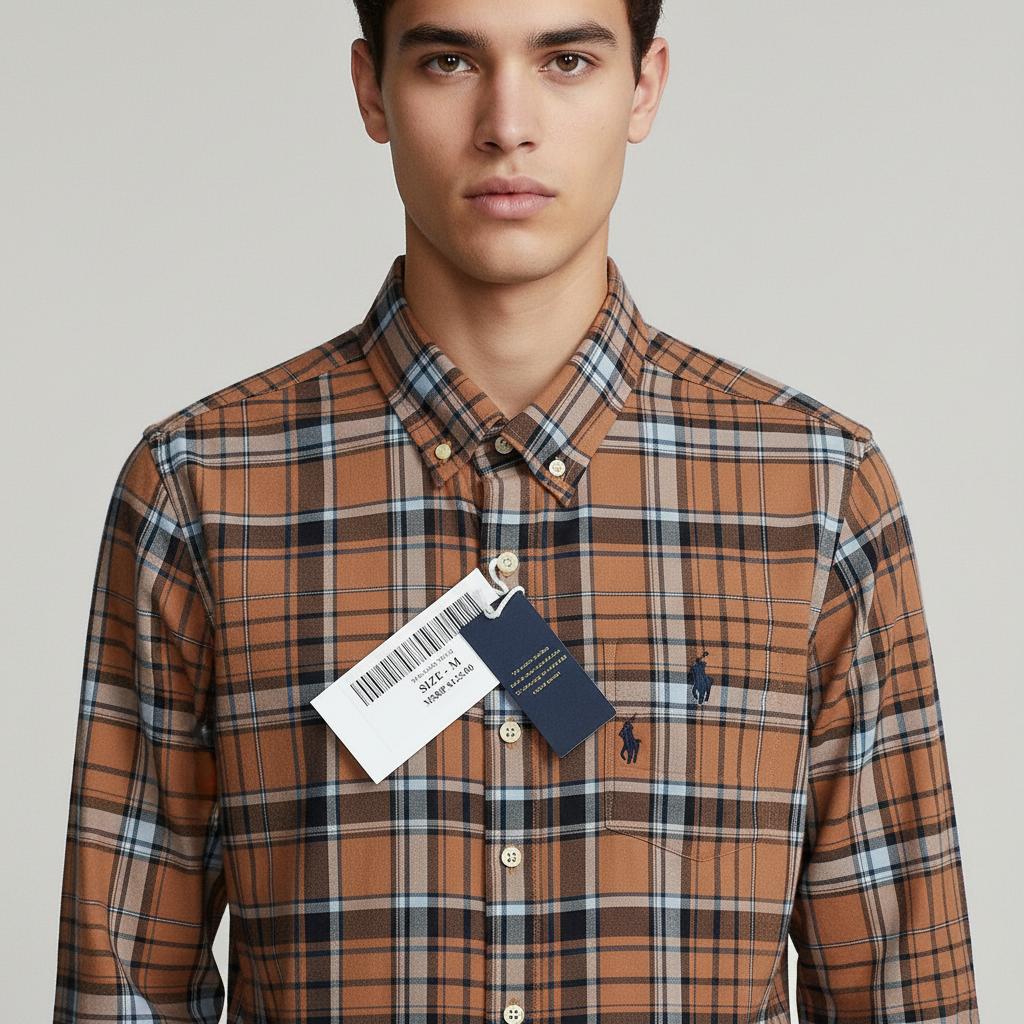 POLO RALPH LAUREN Terra Cotta Check Classic Fit Long Sleeve Button-Down Shirt - zoomed view