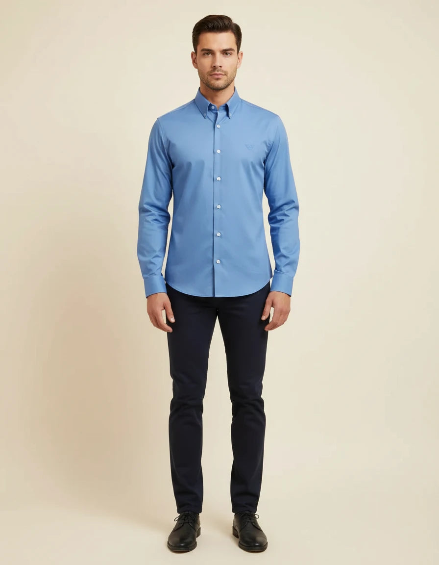 Armani Exchange Effortlessly Elegant Sky Blue Button-Up Shirt