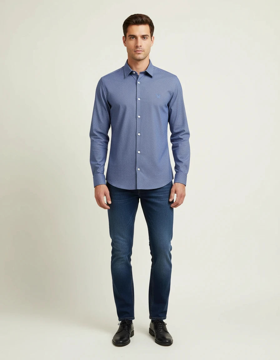 Armani Exchange Dapper Dot-Patterned Dress Shirt in Oceanic Blue