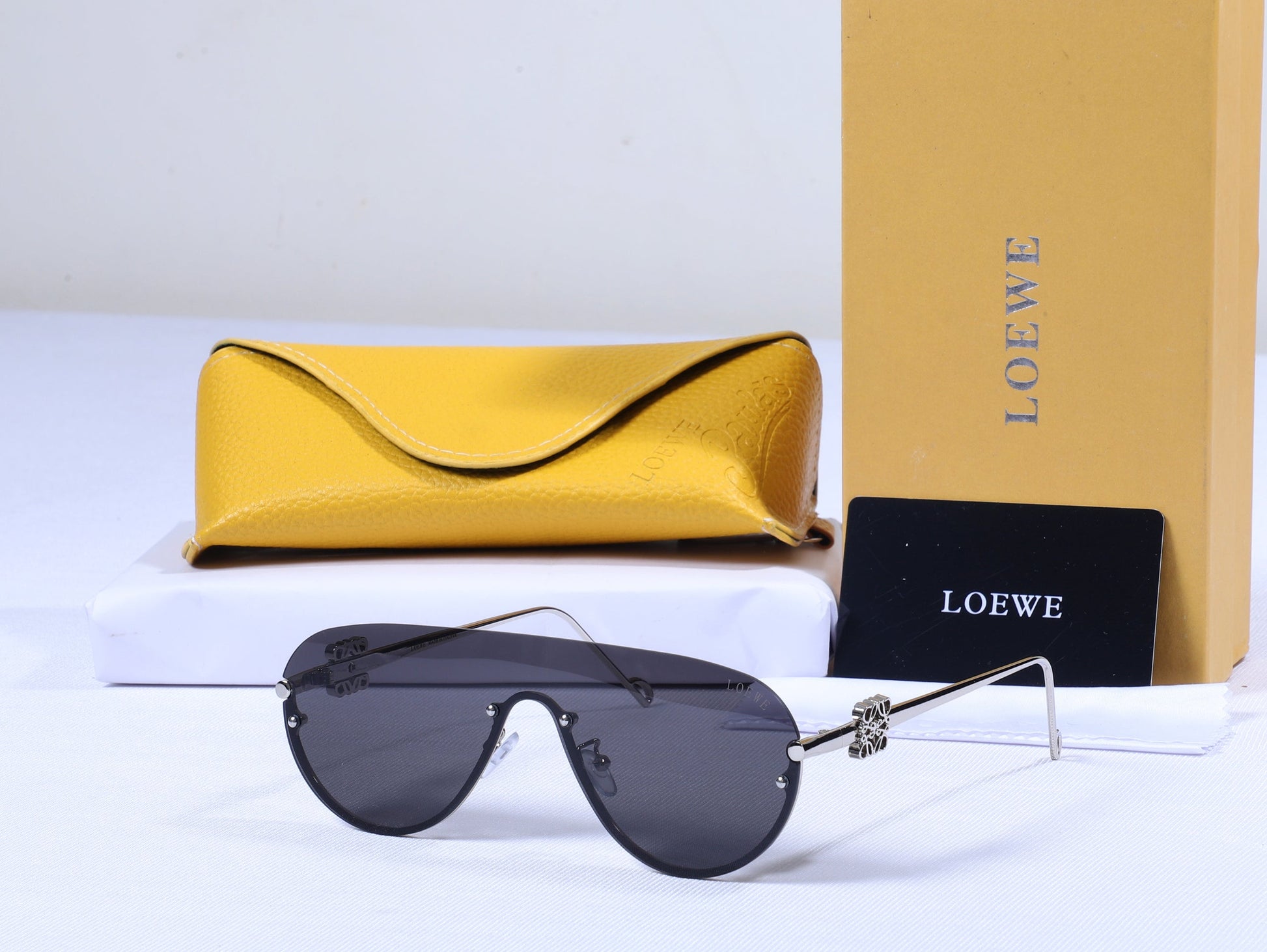 LOEWE Enchanted Onyx Oversized Shield Sunglasses with Botanical Accent