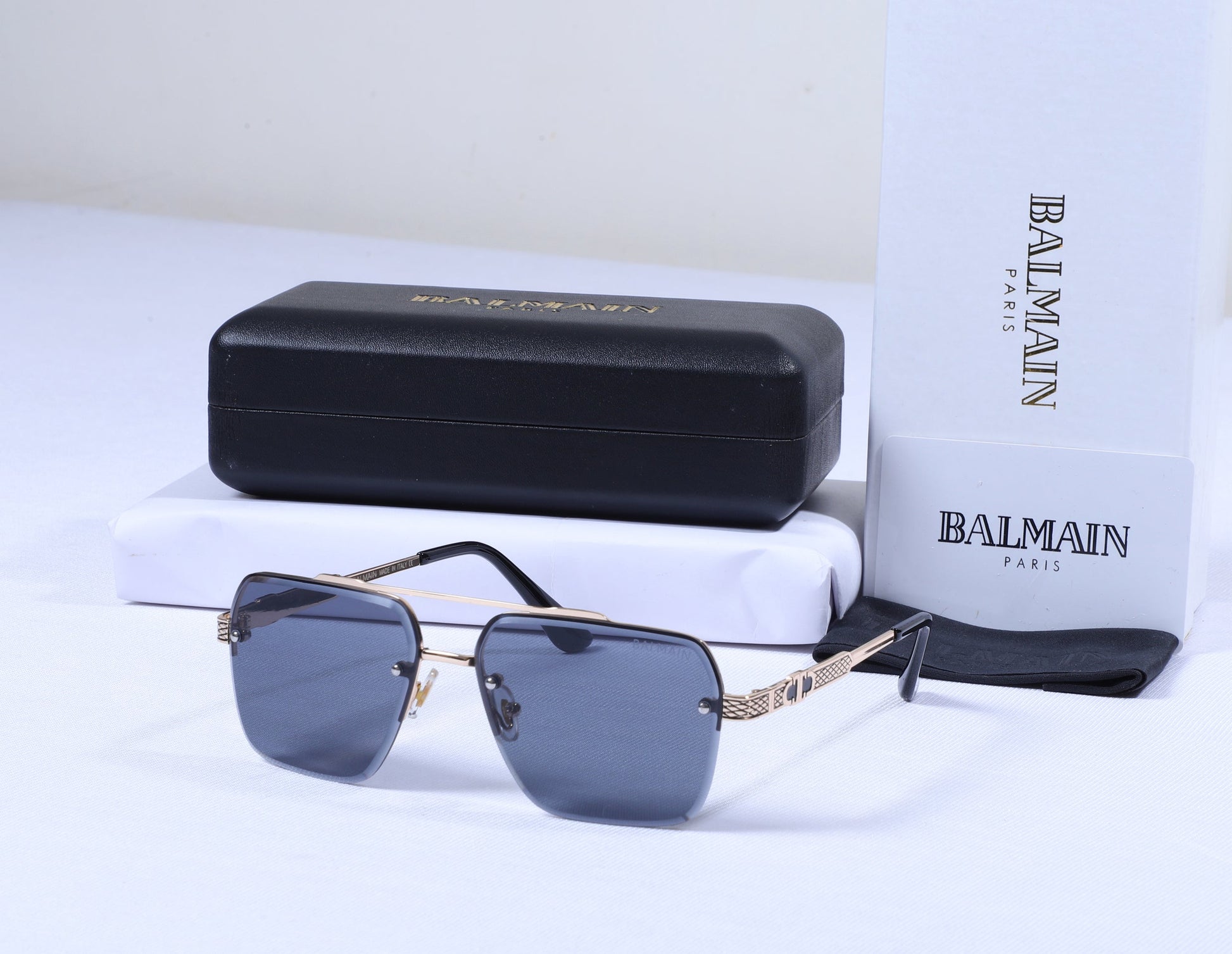BALMAIN Celestial Onyx Premium Square Sunglasses with Gilded Details