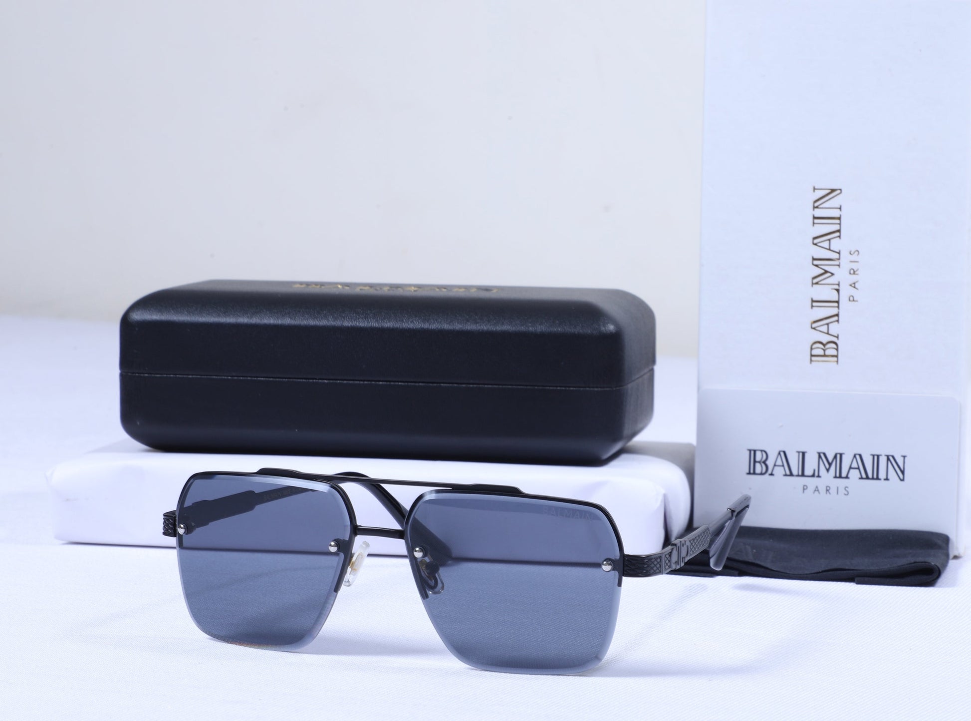 BALMAIN Obsidian Slate Luxe Square Sunglasses with Case