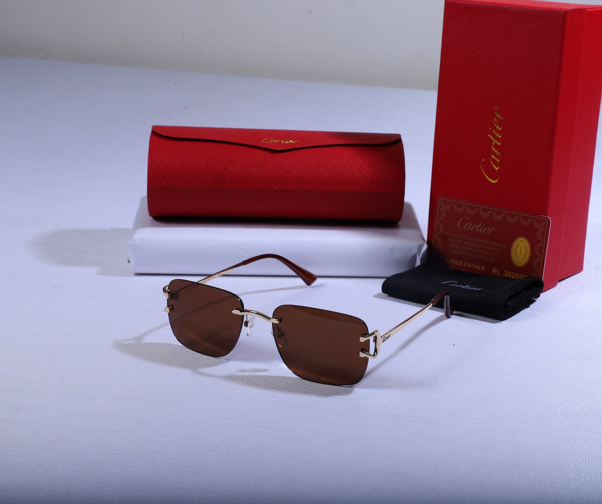 Cartier Luxe Square Sunglasses with Brown Lenses