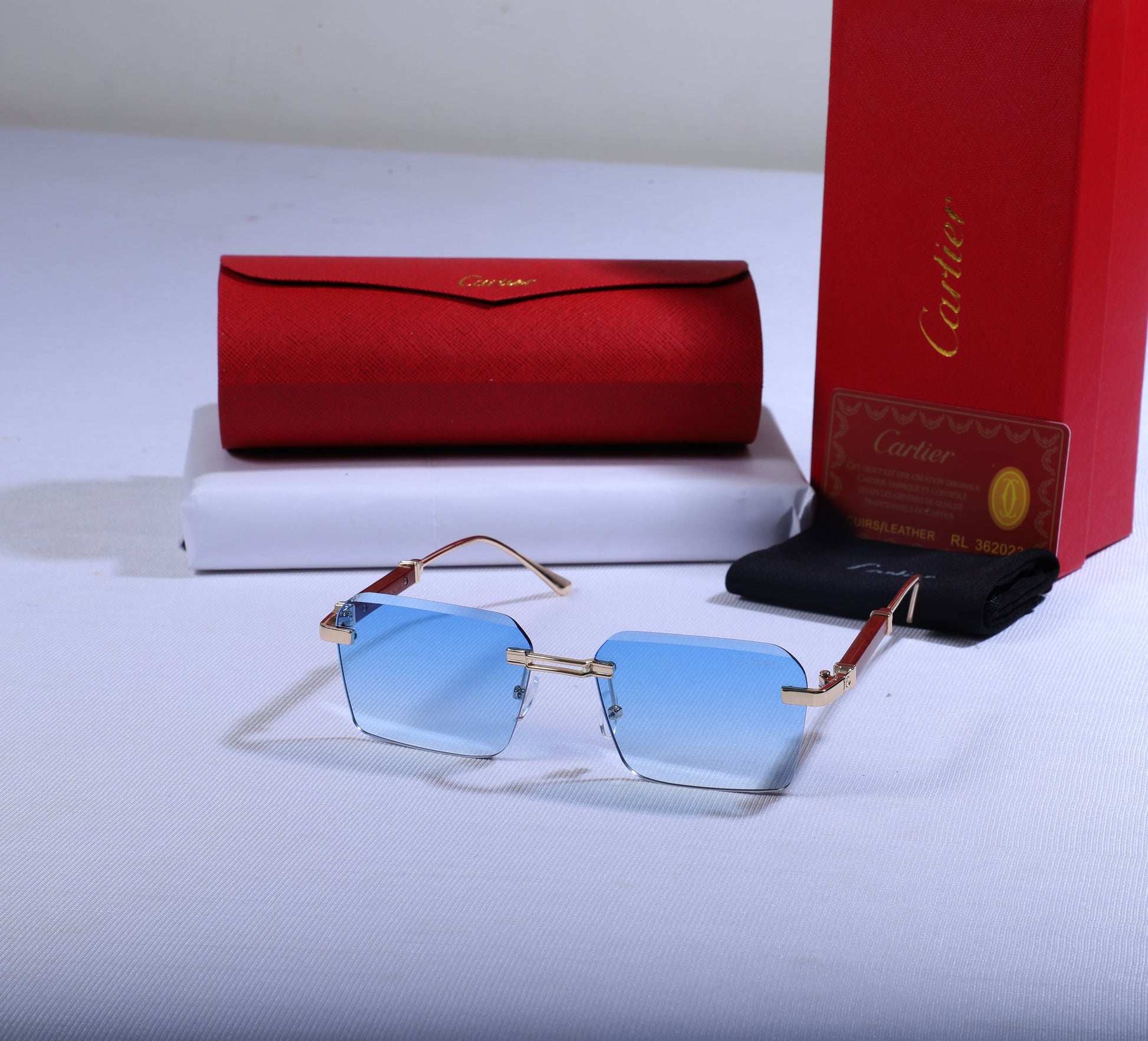 Cartier Luxe Square Blue Lens Sunglasses