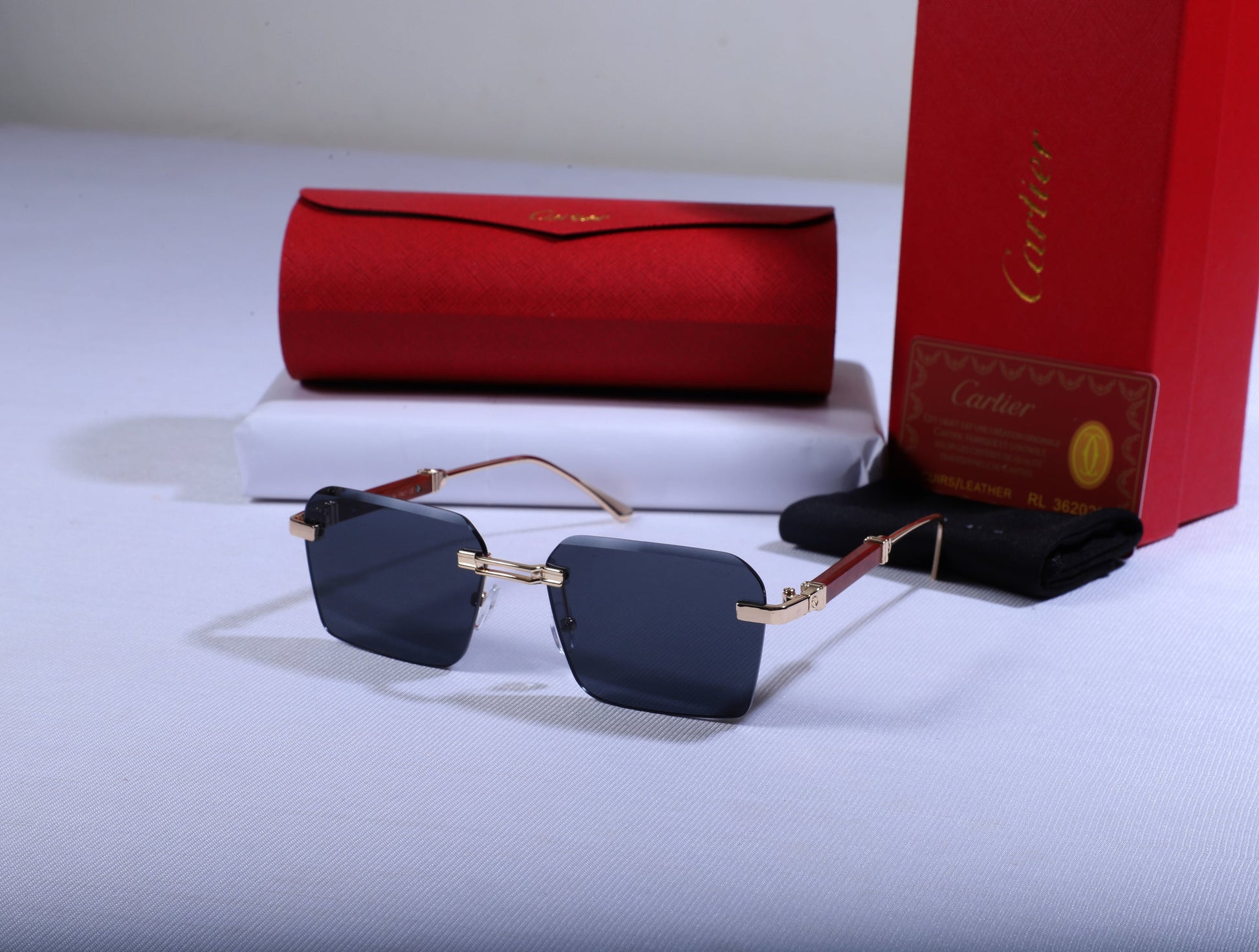 Cartier Luxe Square Sunglasses with Gold Accents