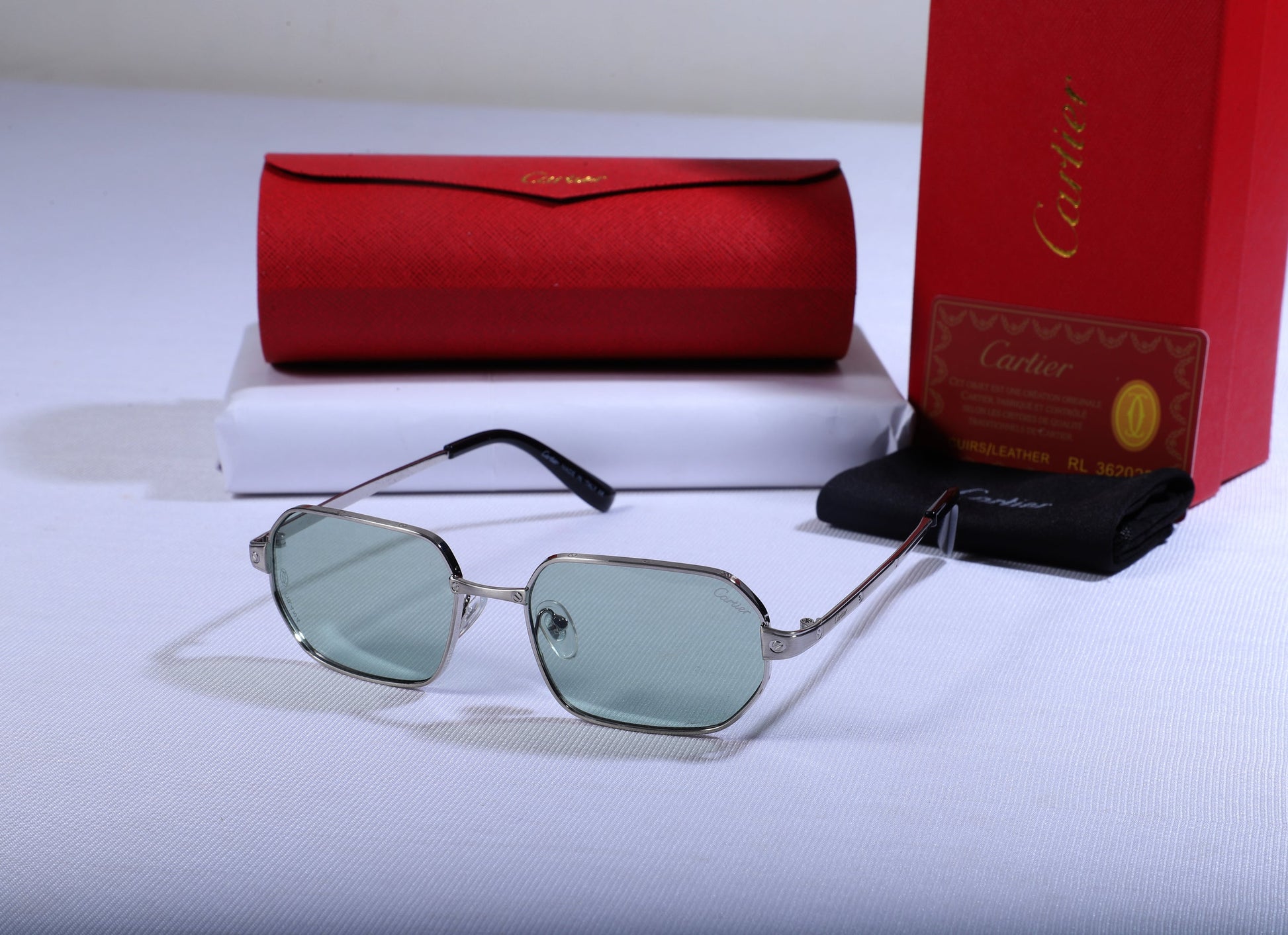 Cartier Luxe Hexagonal Sunglasses with Green Lenses