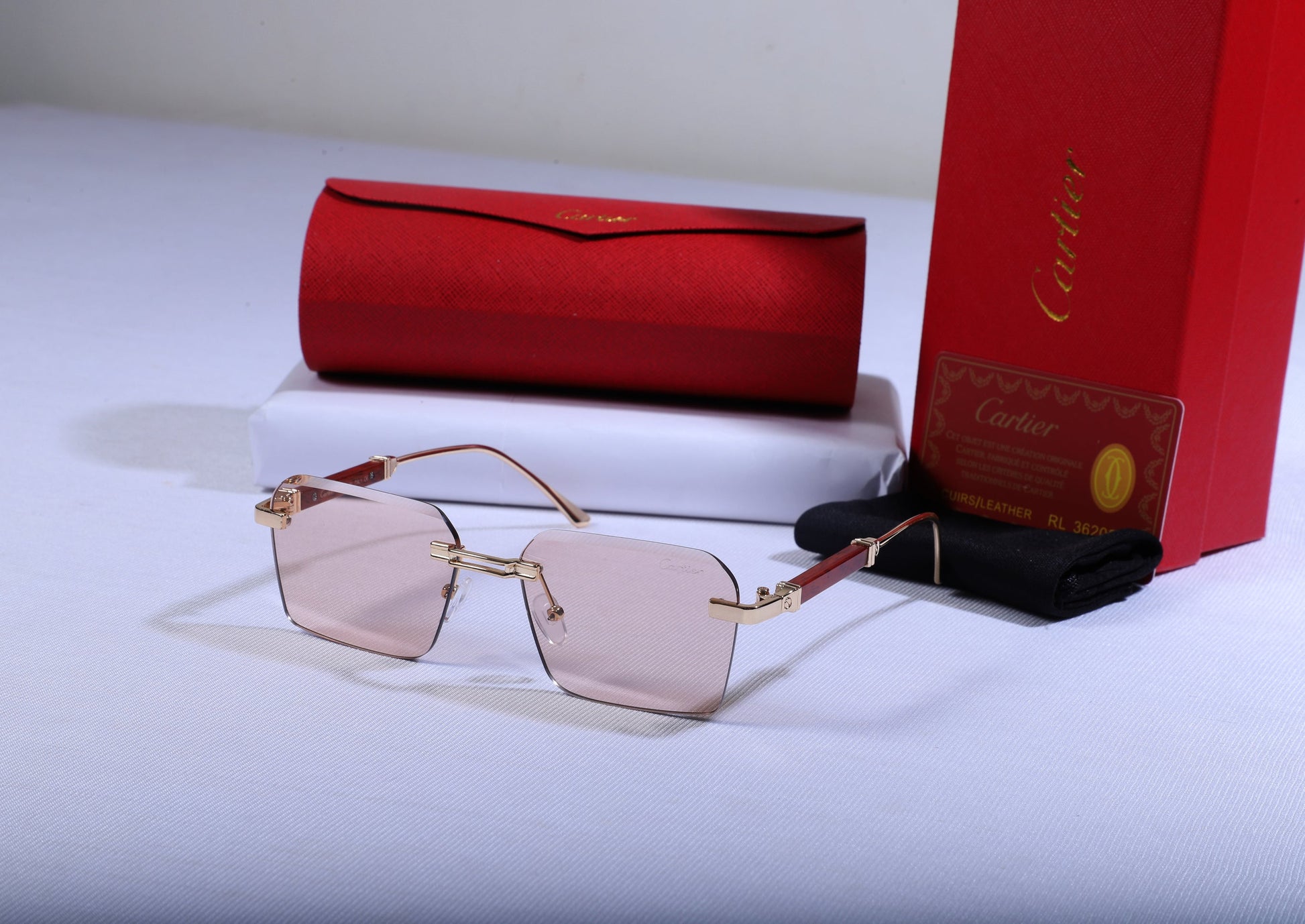 Cartier Elegant Square Sunglasses with Pink Lenses