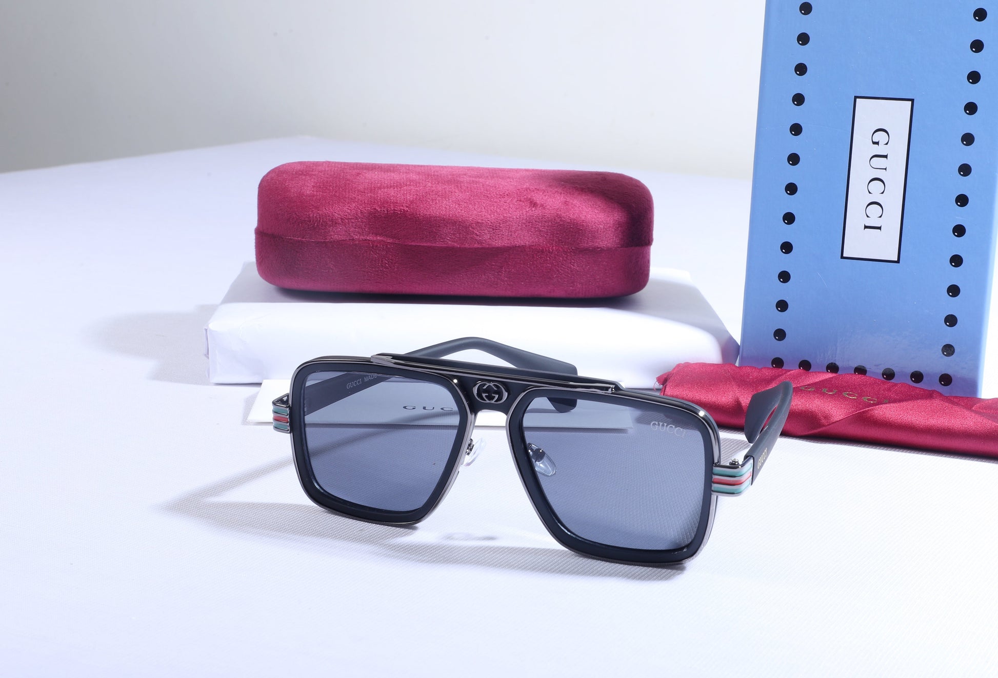 GUCCI Mystic Obsidian Striking Retro Square Sunglasses with Luxe Case