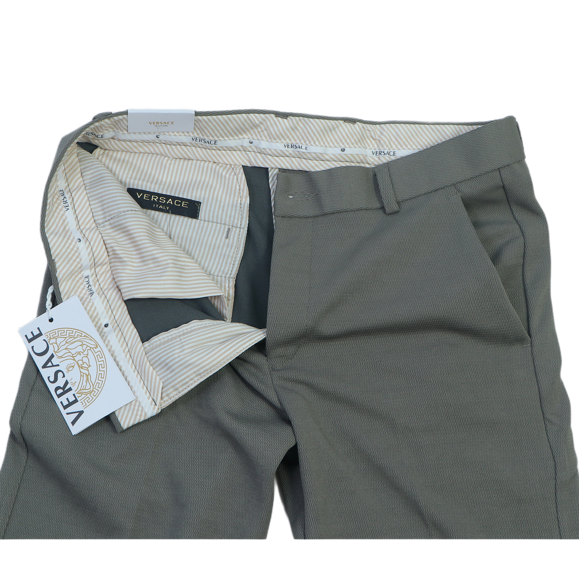 VERSACE Opulent Olive Tailored Slim Fit Trousers