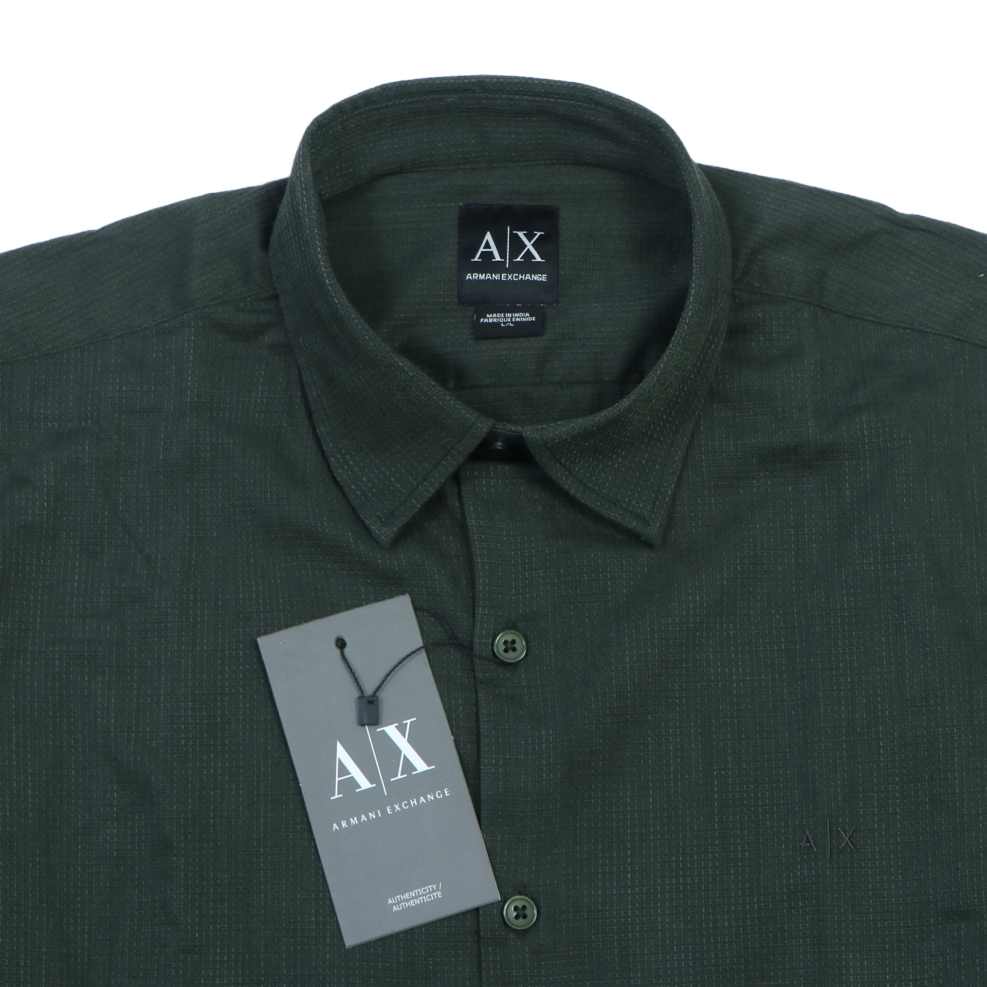 A|X ARMANI EXCHANGE Whimsical Juniper Smoke Tailored Fit Long Sleeve Shirt