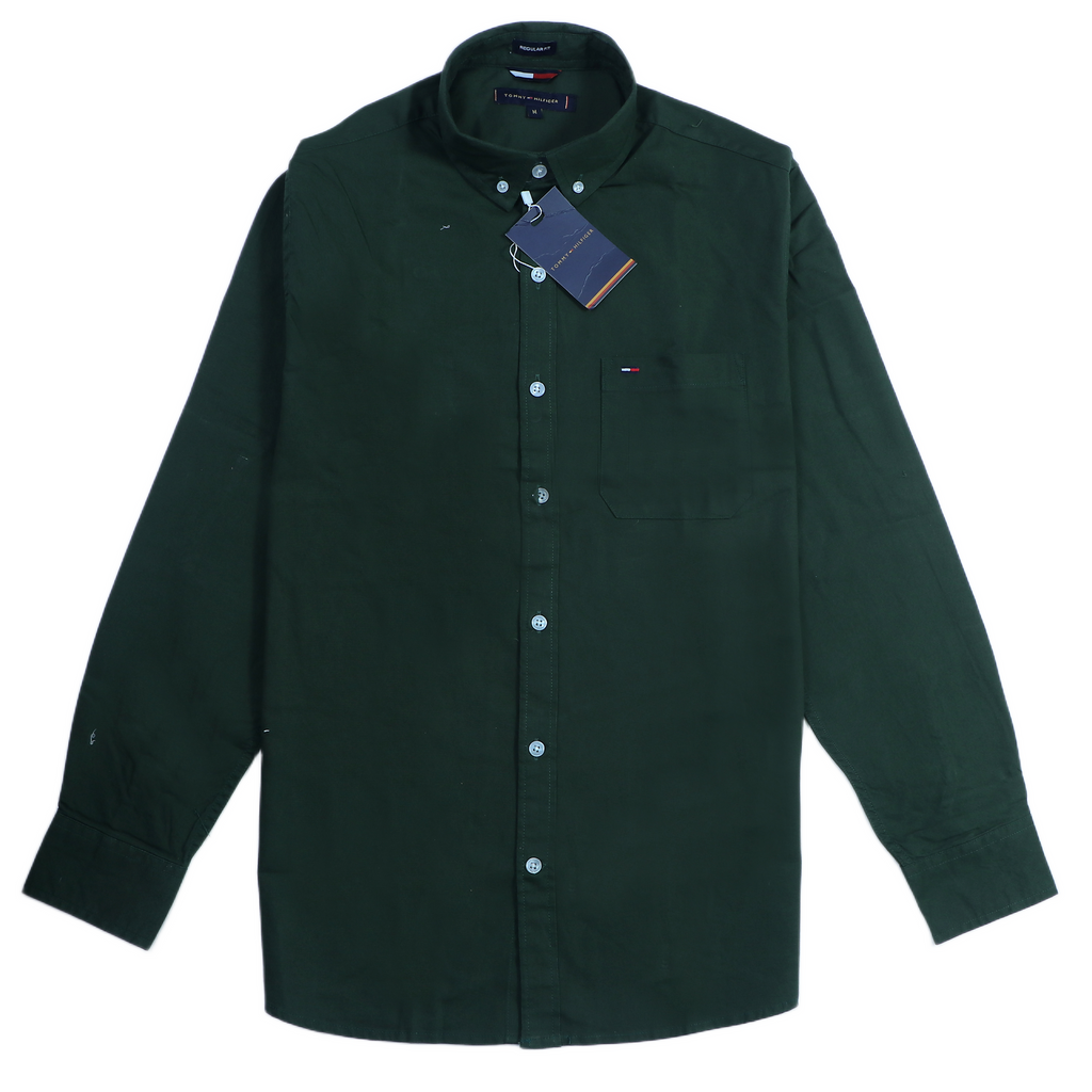 TOMMY HILFIGER Mystic Teal Tailored Fit Long Sleeve Cotton Shirt