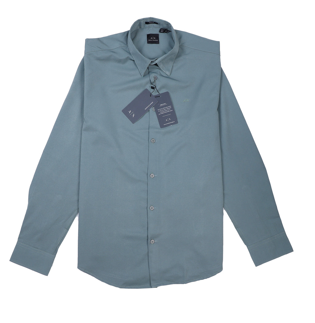 A|X Classic Fit Long Sleeve Button-Up Shirt in Dusty Blue