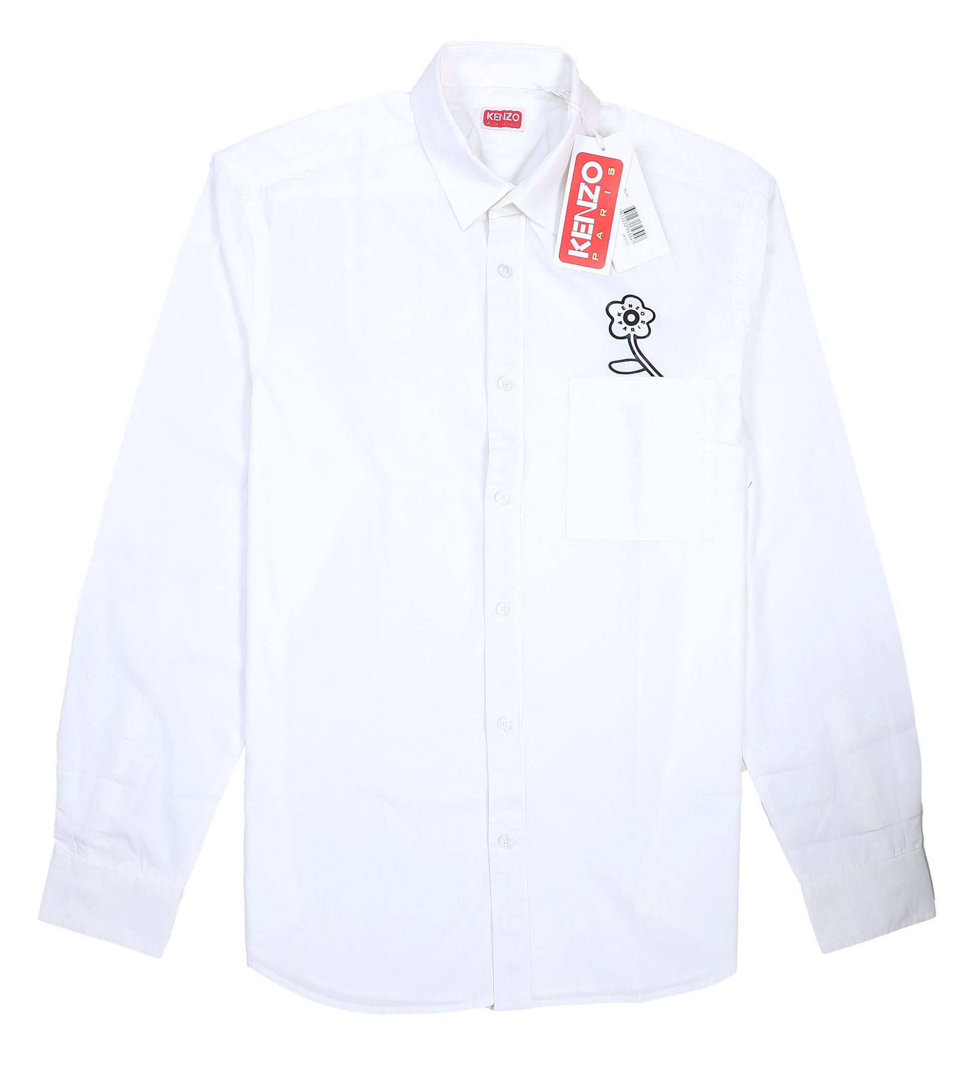 KENZO White Flower Embroidered Button-Up Shirt