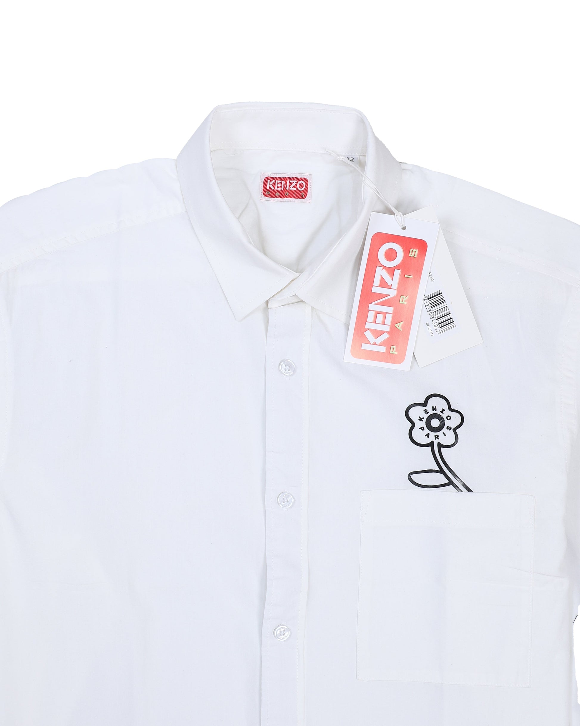 KENZO White Flower Embroidered Button-Up Shirt