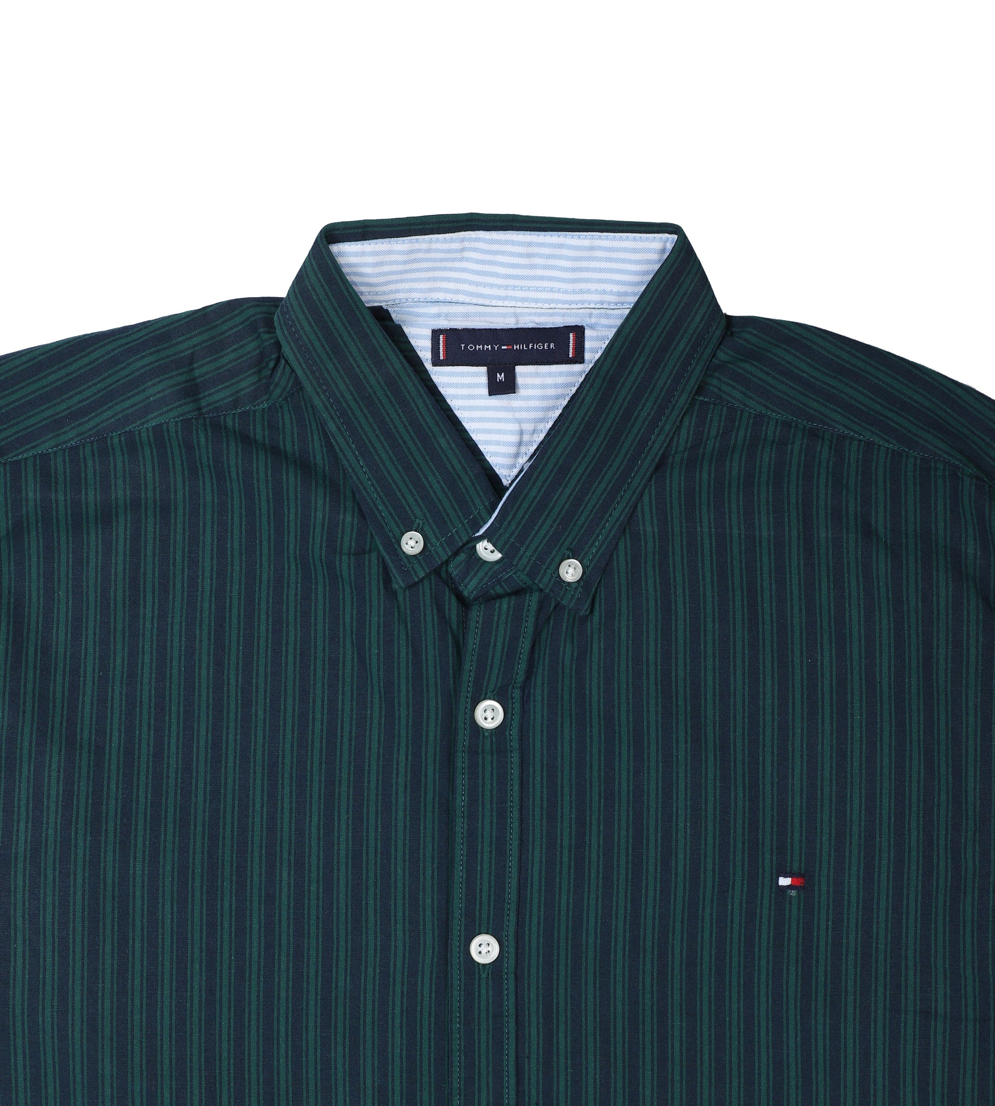 TOMMY HILFIGER Deep Ocean Green Tailored Fit Long Sleeve Striped Button-Down Shirt