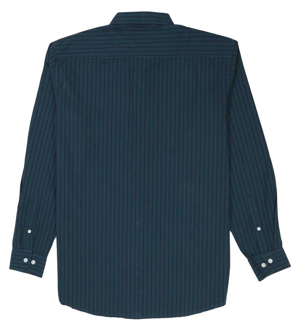 TOMMY HILFIGER Deep Ocean Green Tailored Fit Long Sleeve Striped Button-Down Shirt