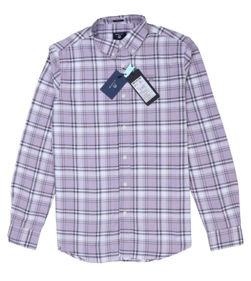 GANT Lavender Mist Tailored Fit Long Sleeve Check Shirt