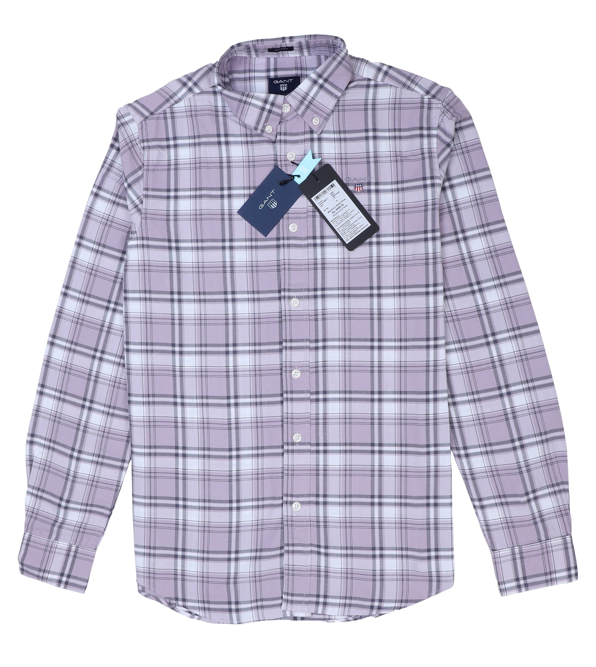 GANT Lavender Mist Tailored Fit Long Sleeve Check Shirt