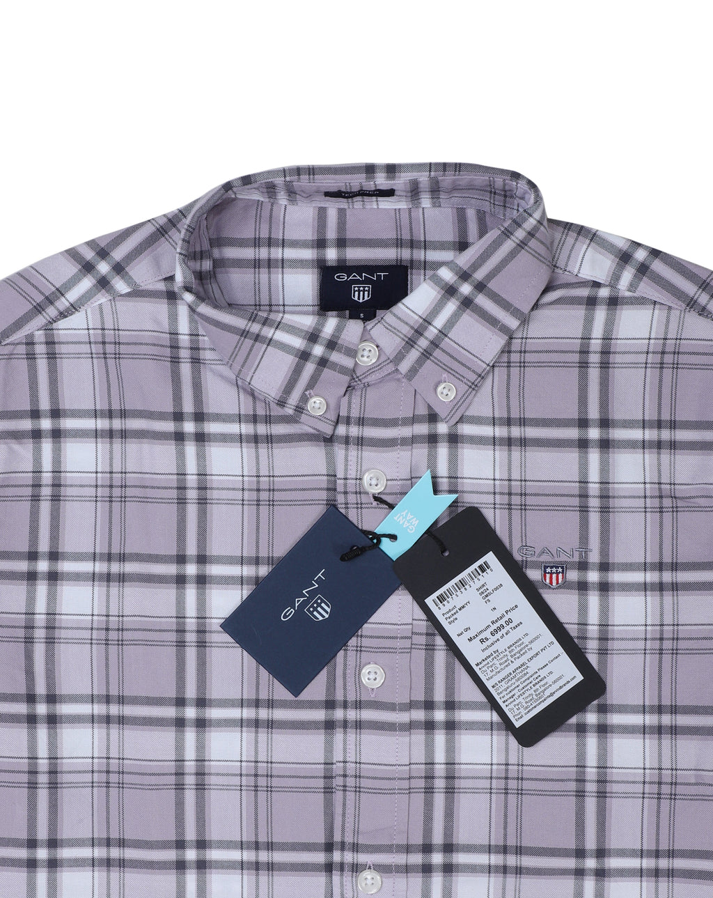 GANT Lavender Mist Tailored Fit Long Sleeve Check Shirt