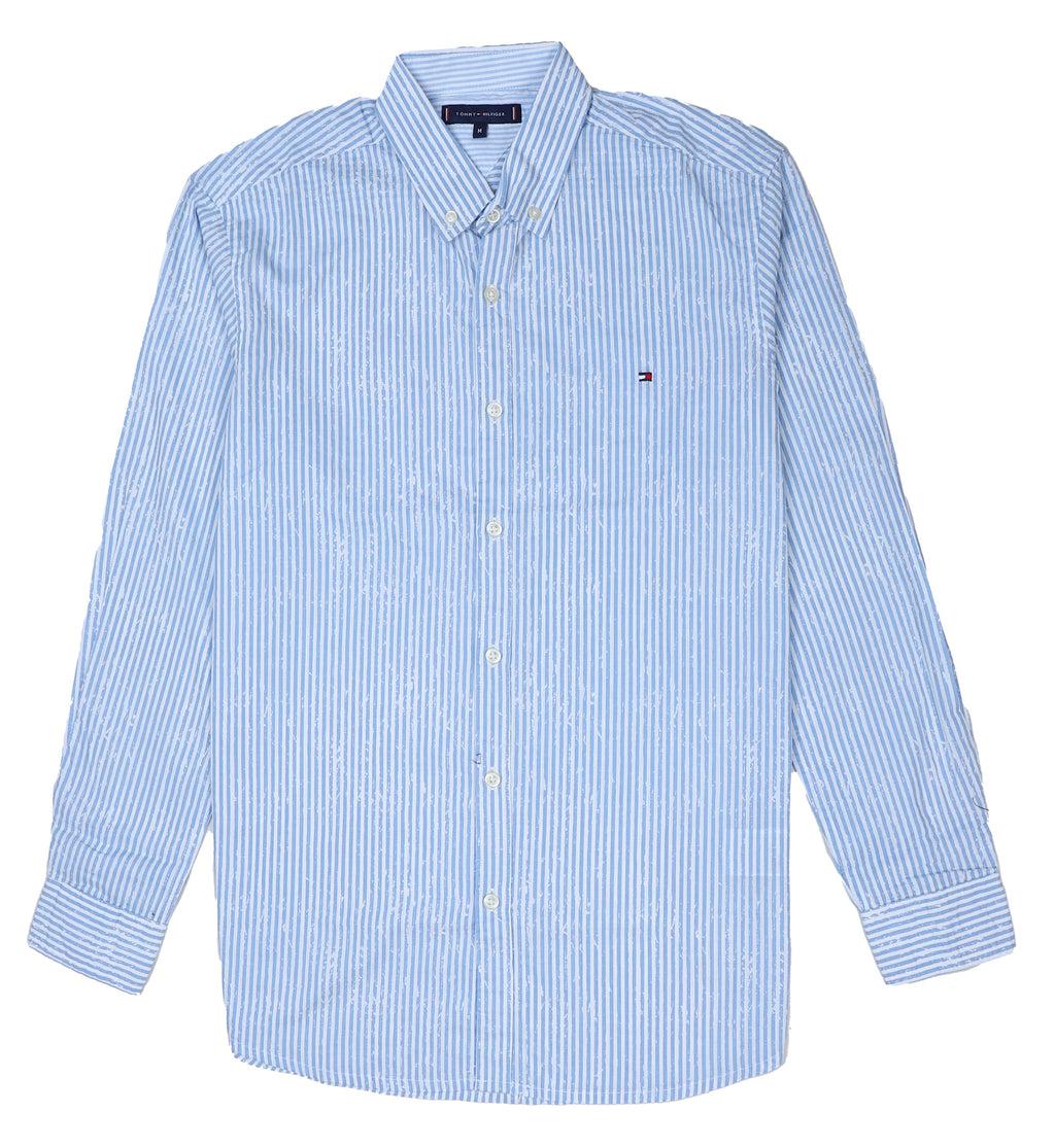 TOMMY HILFIGER Cerulean Mist Tailored Fit Long Sleeve Button-Up Shirt