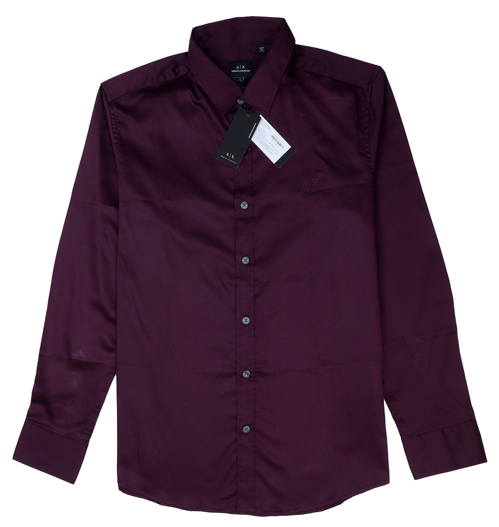 ARMANI EXCHANGE Enchanted Plum Tailored Fit Long Sleeve Satin Shirt
