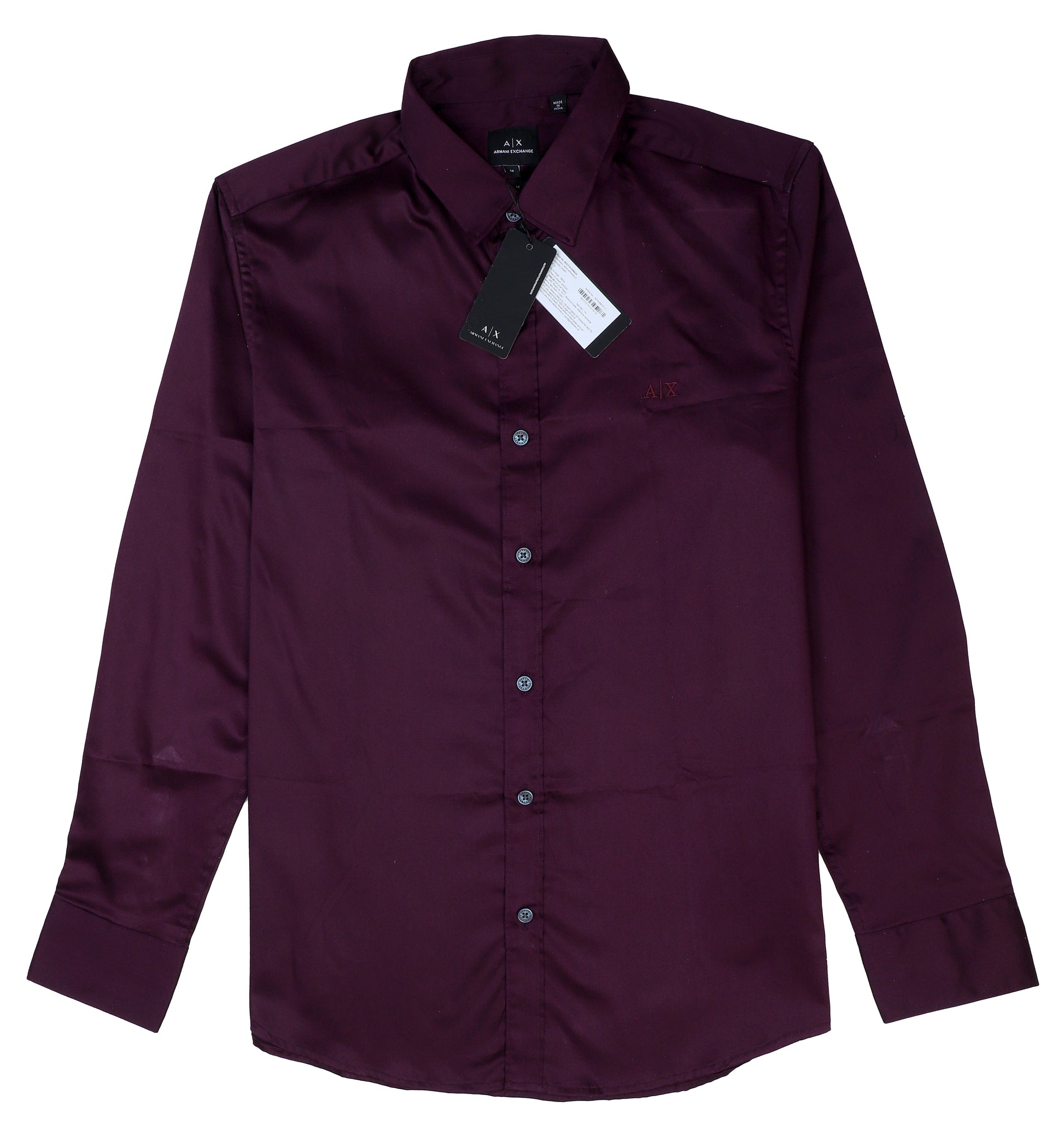ARMANI EXCHANGE Enchanted Plum Tailored Fit Long Sleeve Satin Shirt