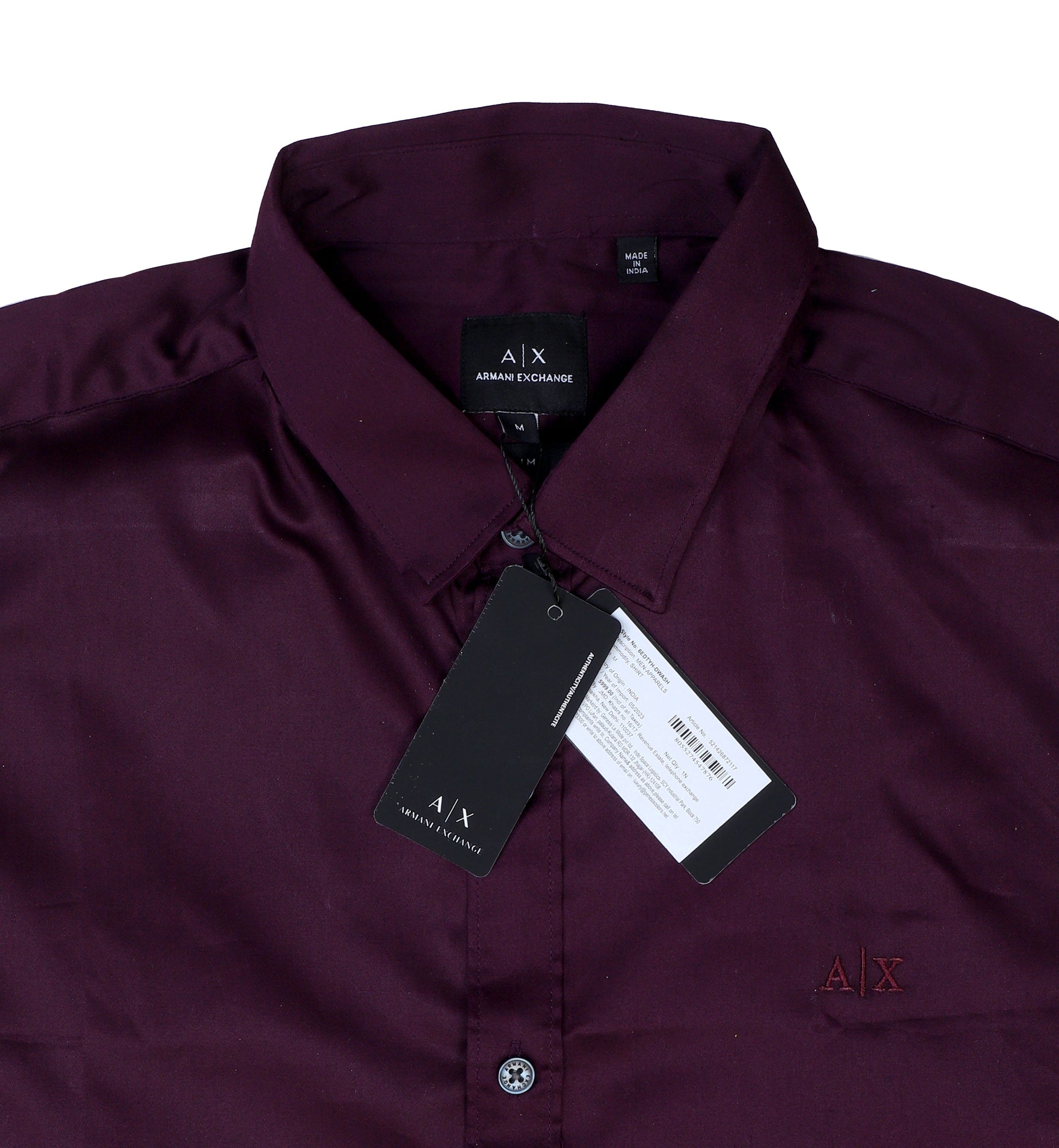 ARMANI EXCHANGE Enchanted Plum Tailored Fit Long Sleeve Satin Shirt