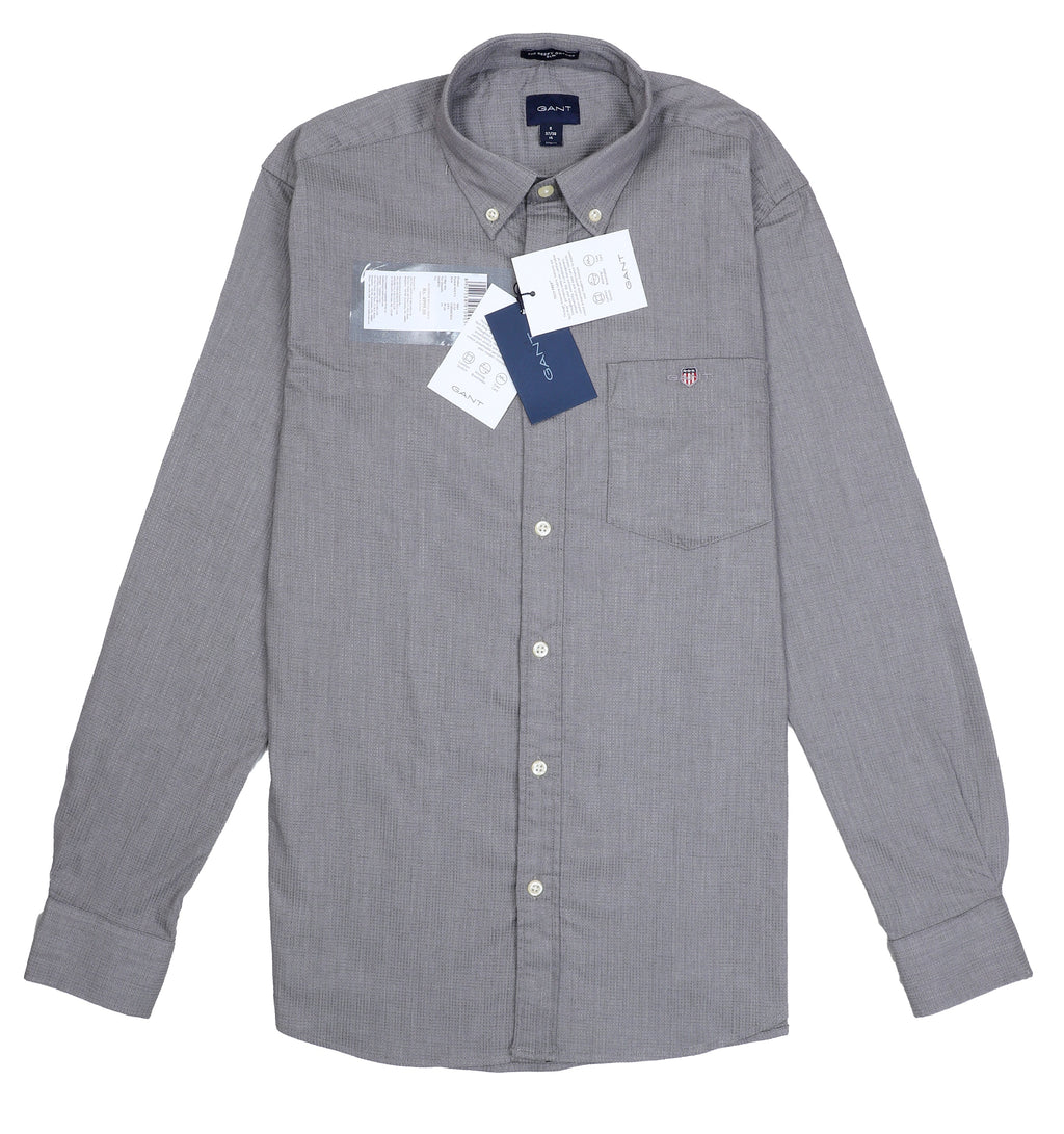 GANT Misty Charcoal Tailored Fit Long Sleeve Button-Up Shirt