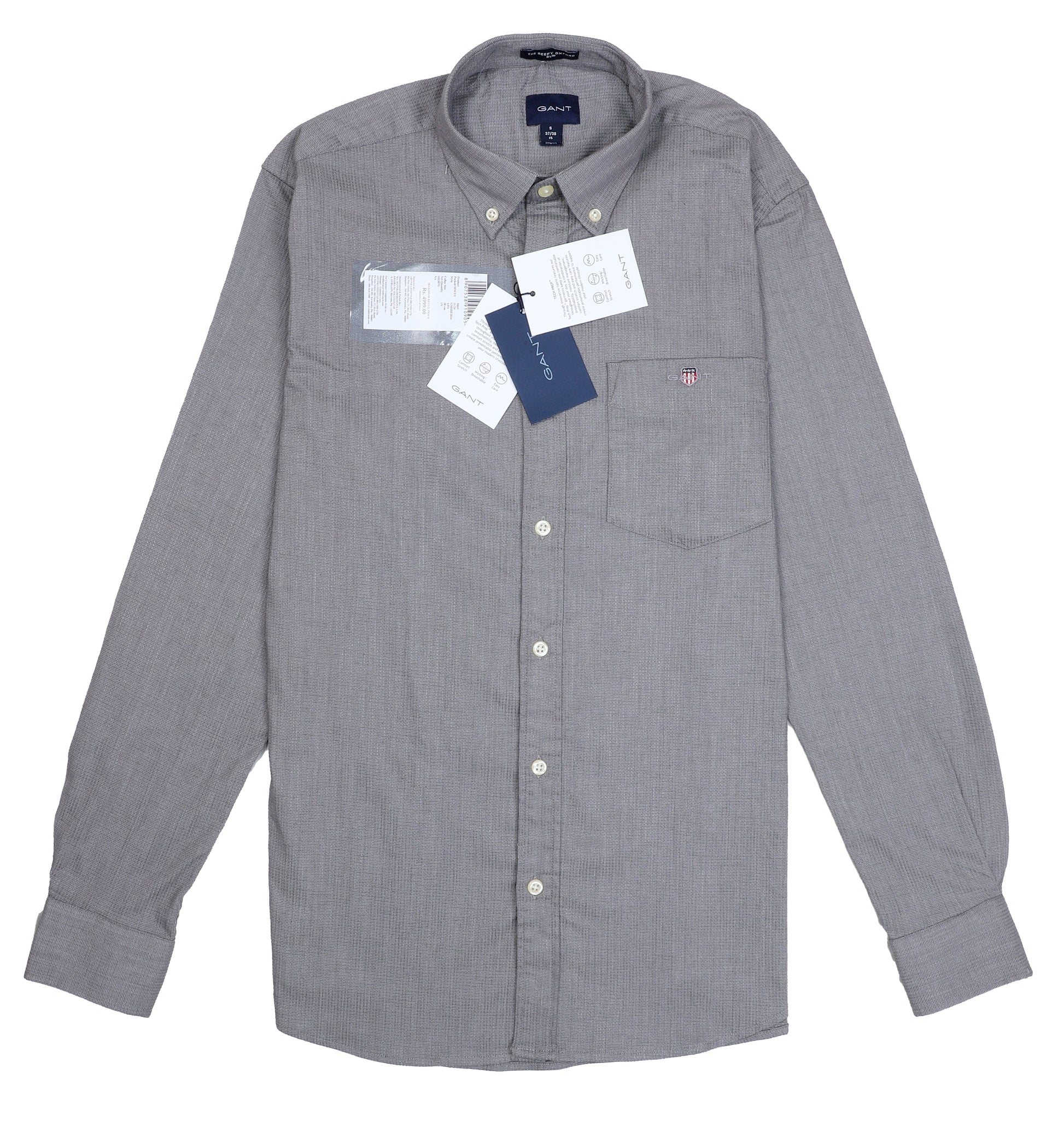 GANT Misty Charcoal Tailored Fit Long Sleeve Button-Up Shirt