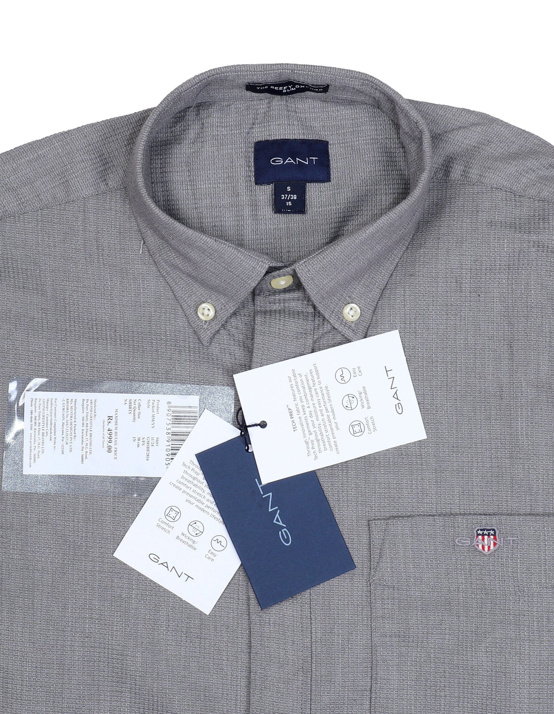 GANT Misty Charcoal Tailored Fit Long Sleeve Button-Up Shirt