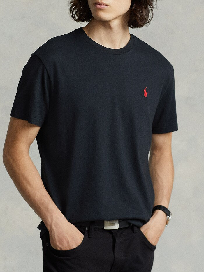 Polo Ralph Lauren Classic Black Tee with Vibrant Crimson Logo