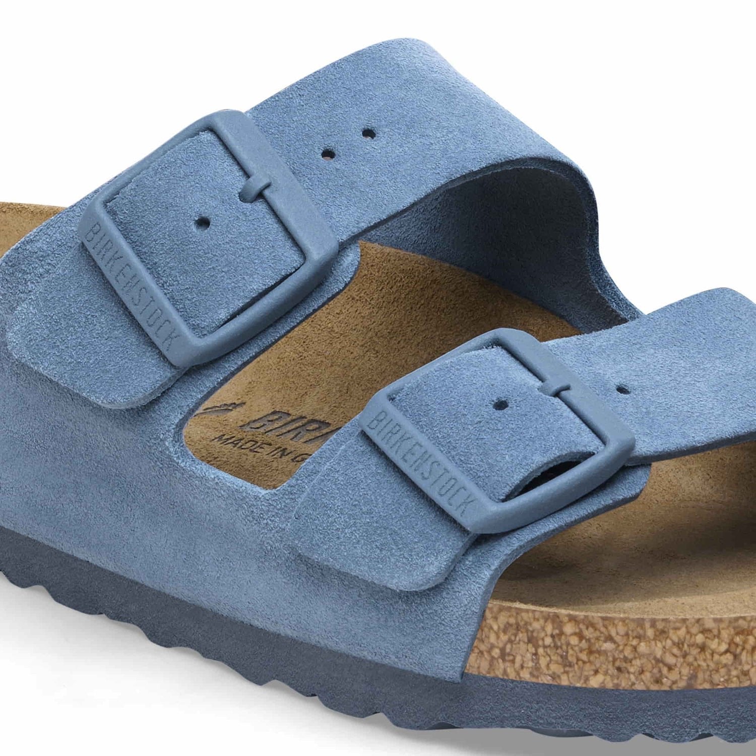 Birkenstock Suede Serenity Slide Sandals in Tranquil Sky